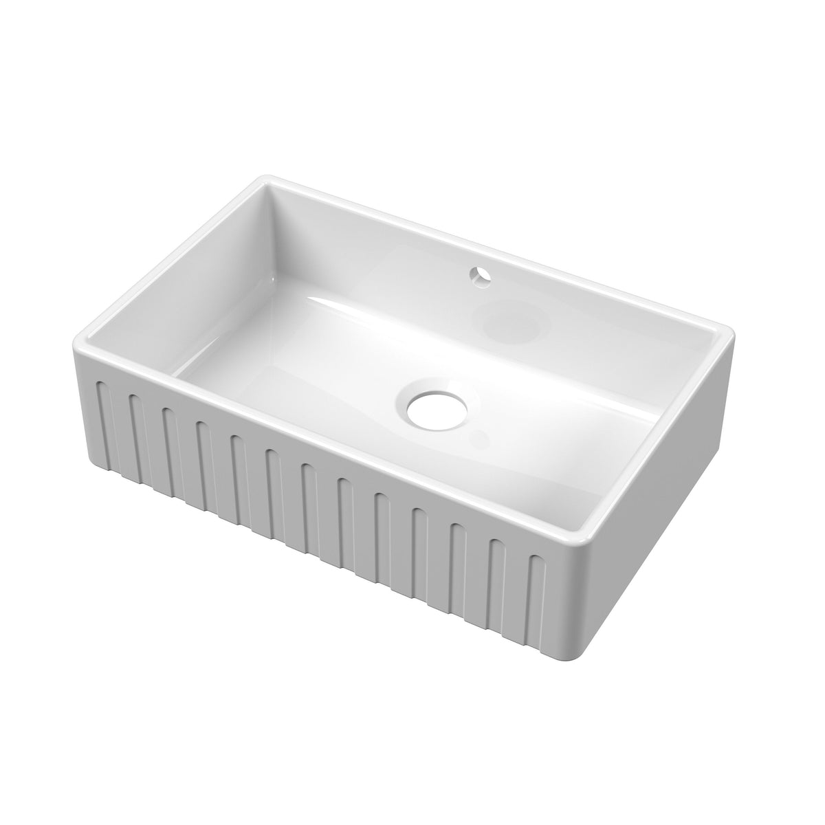 Nuie 795mm x 500mm x 220mm Fireclay Single Bowl Fluted Butler Sink With Offset Waste And Overflow