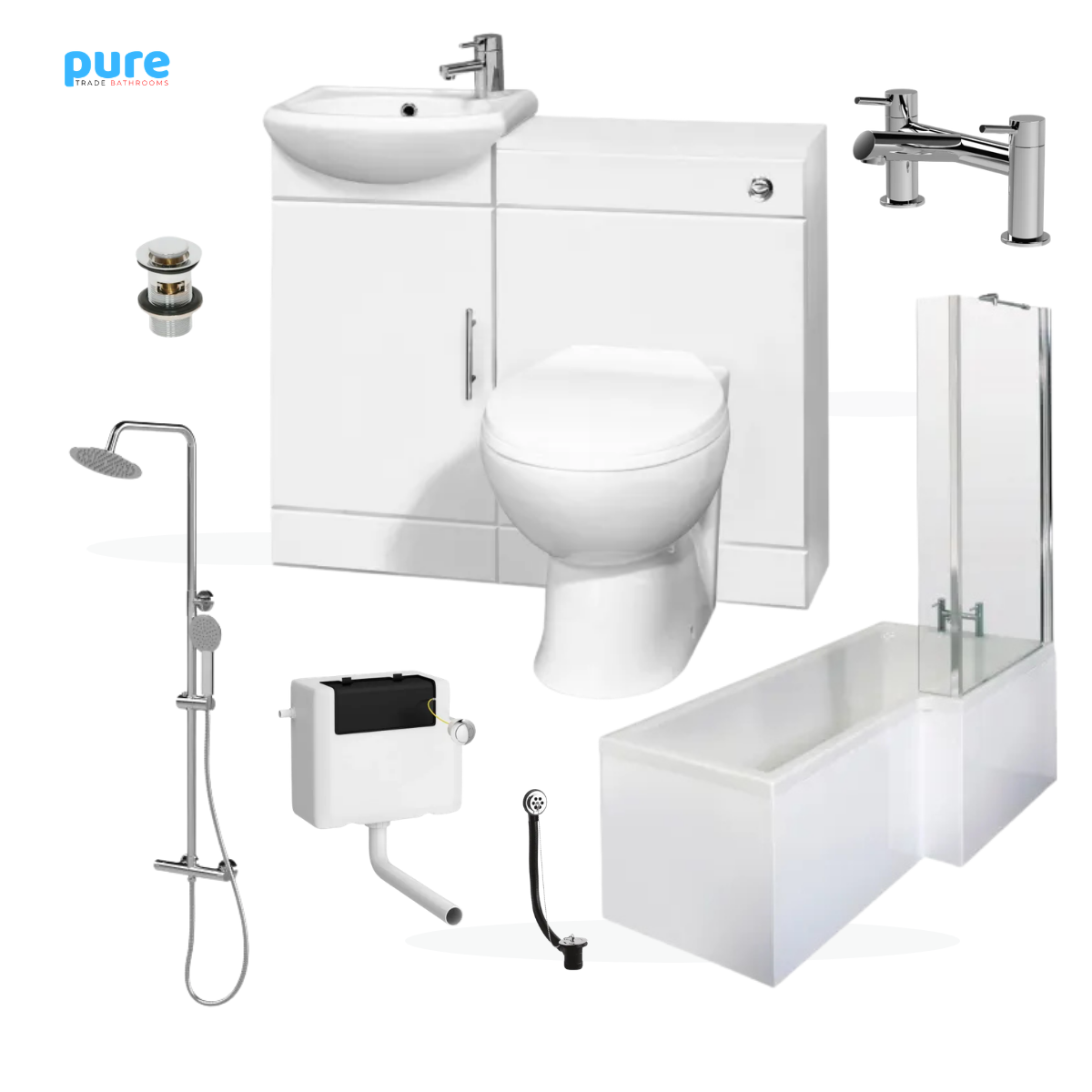 Pure Sienna 1700mm L-Shaped Complete Shower Bath Package - Left Hand - Chrome