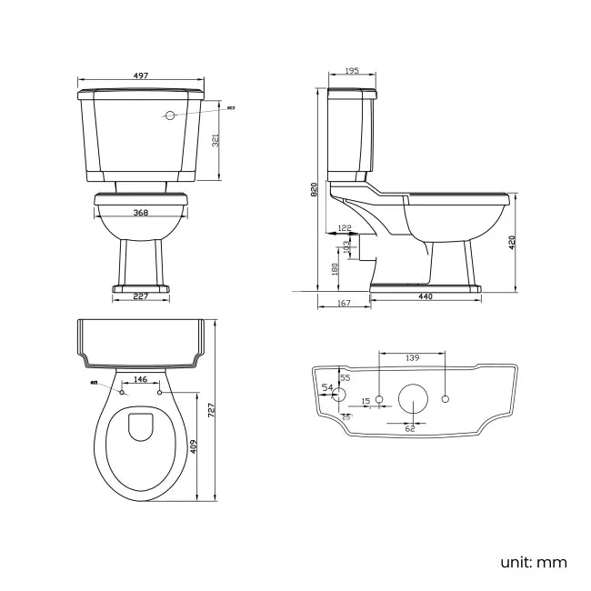 Porchester Traditional Close Coupled Toilet With Seat