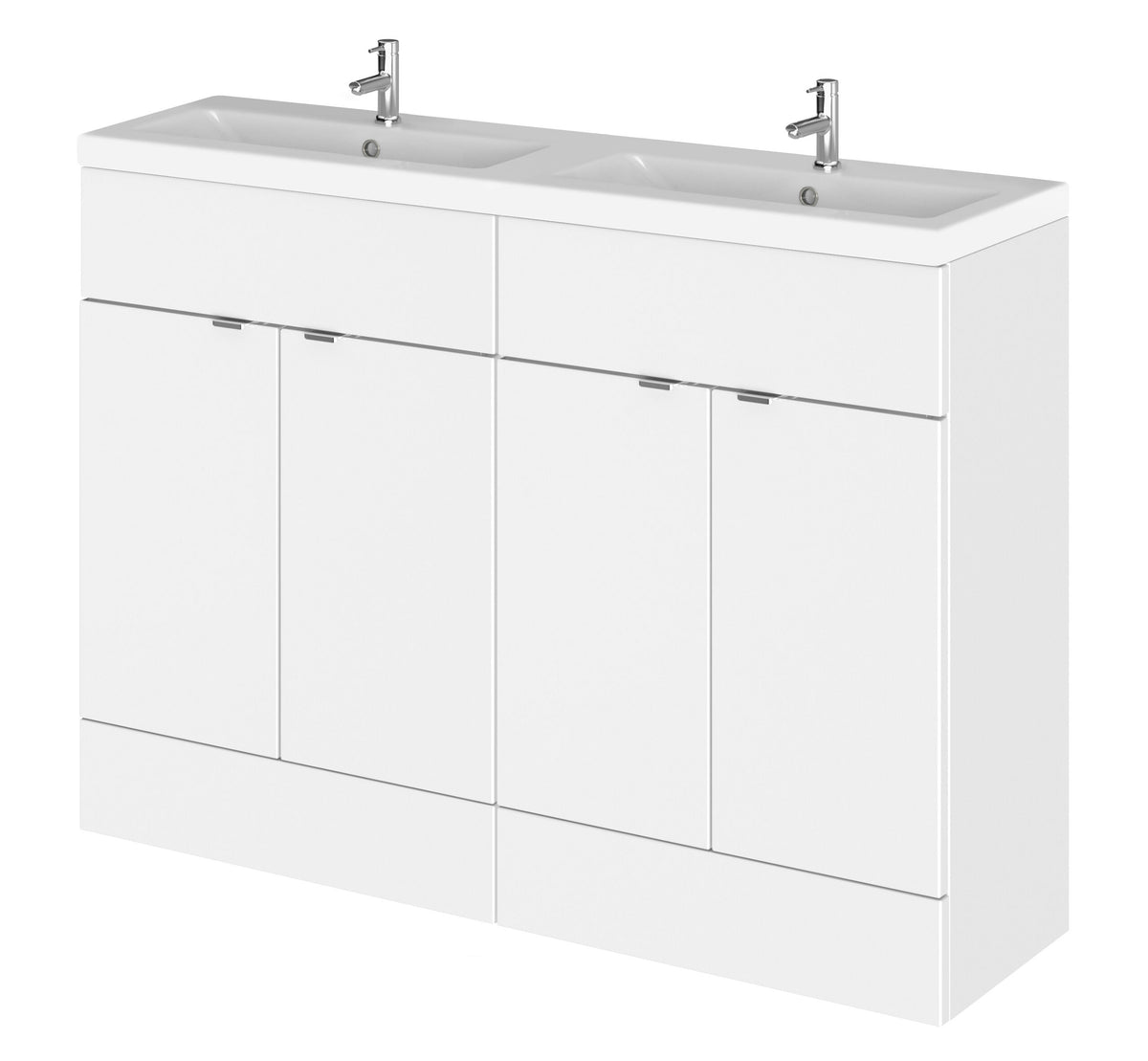 Hudson Reed Fusion 1200mm 4 Door Floor standing Vanity Unit With 2 Tap Holes Basin