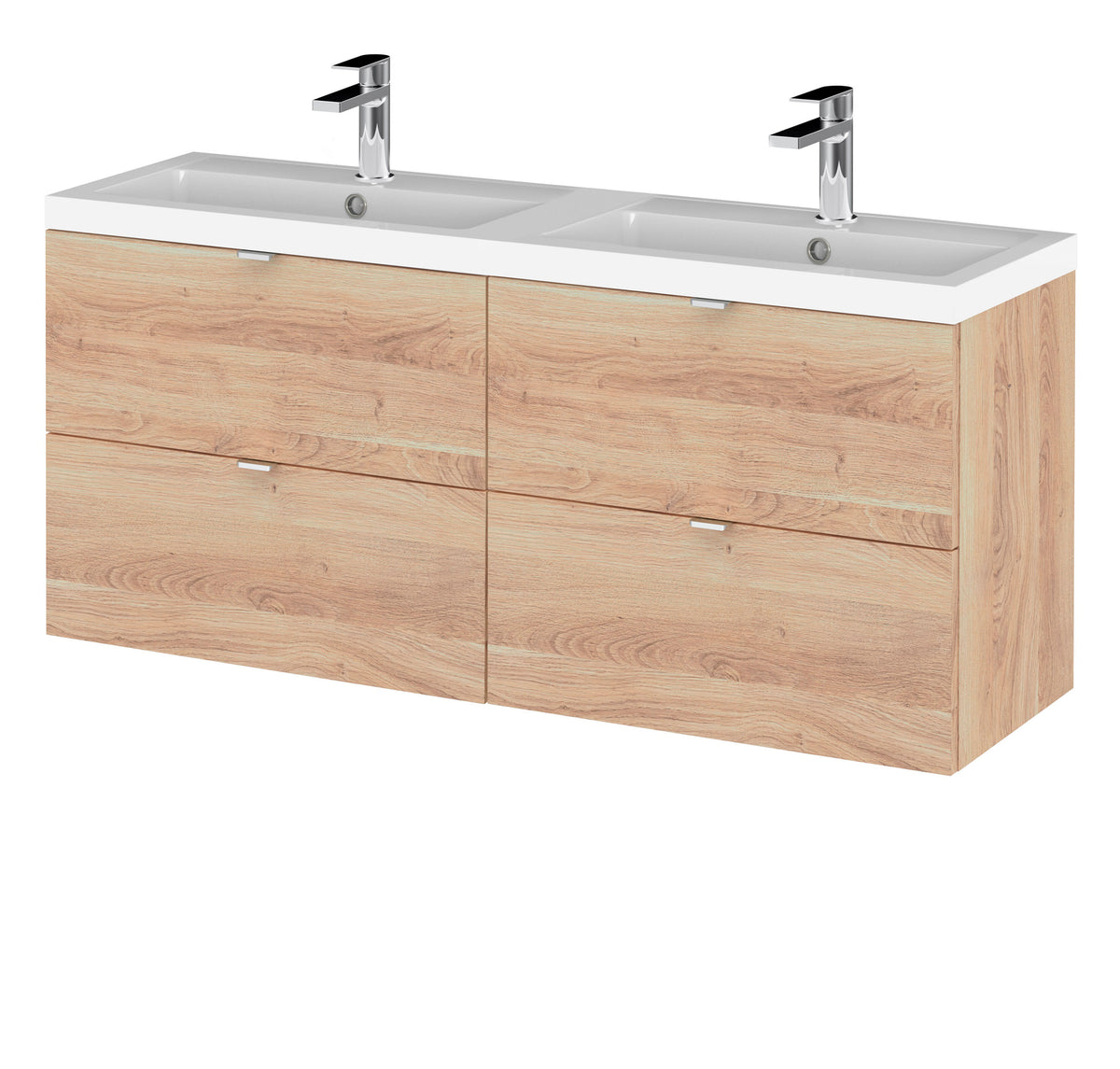 Hudson Reed Fusion 1200mm 4 Drawer Wall Hung Vanity Unit With 2 Tap Holes Basin