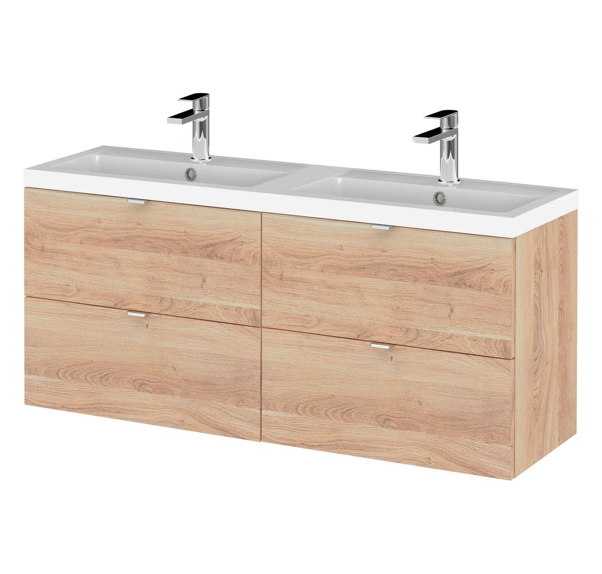 Hudson Reed Fusion 1200mm 4 Drawer Wall Hung Vanity Unit With 2 Tap Holes Double Basin