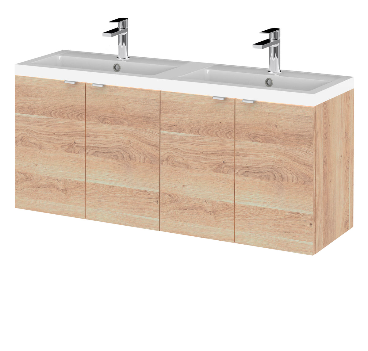 Hudson Reed Fusion 1200mm 4 Door Wall Hung Vanity Unit With 2 Tap Holes Double Basin