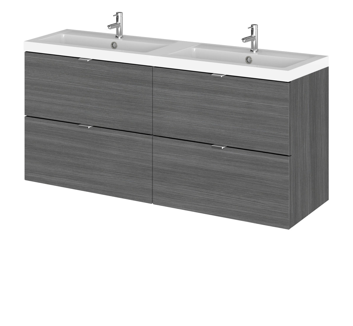 Hudson Reed Fusion 1200mm 4 Drawer Wall Hung Vanity Unit With 2 Tap Holes Double Basin