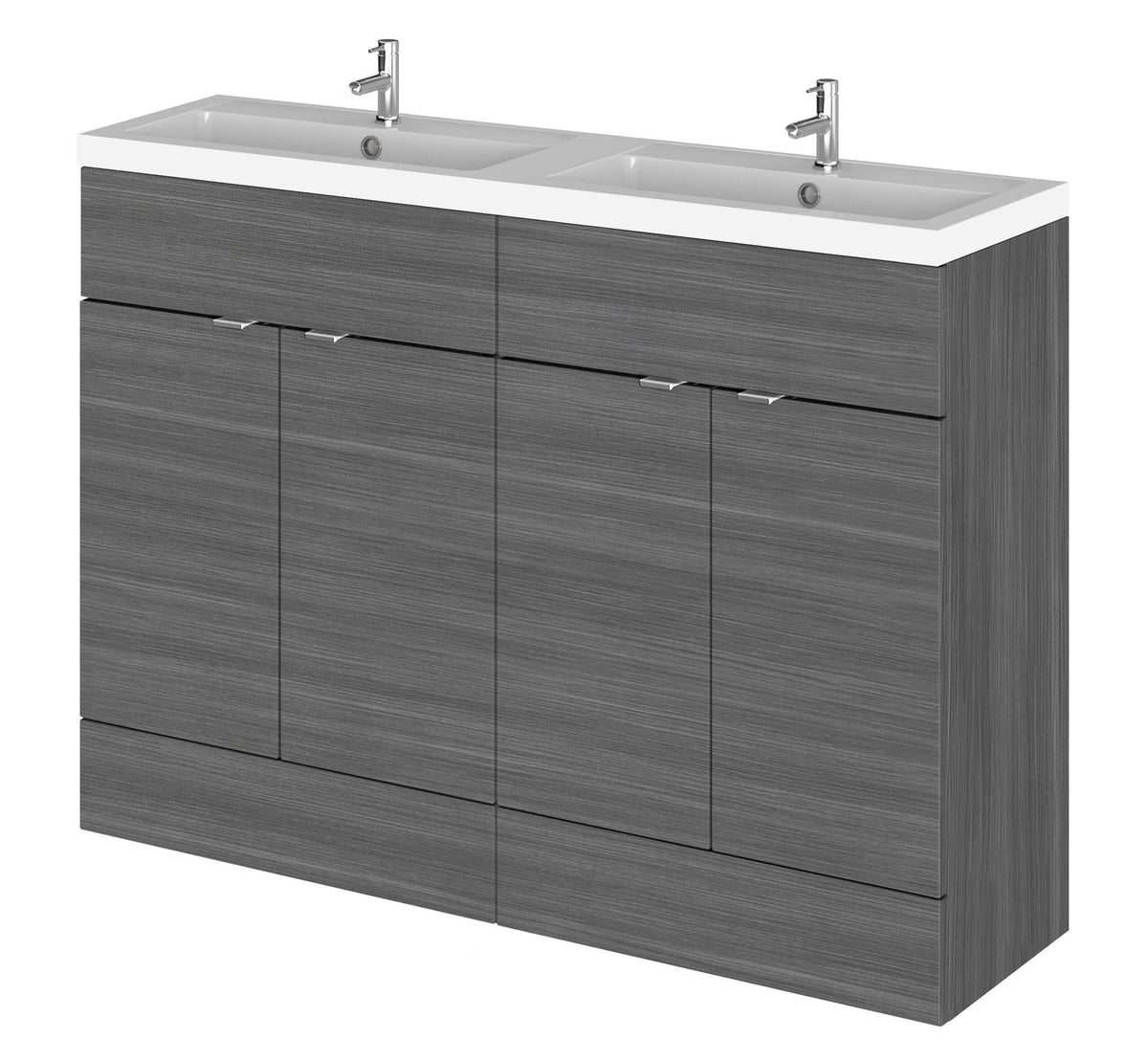 Hudson Reed Fusion 1200mm 4 Door Floor standing Vanity Unit With 2 Tap Holes Double Basin