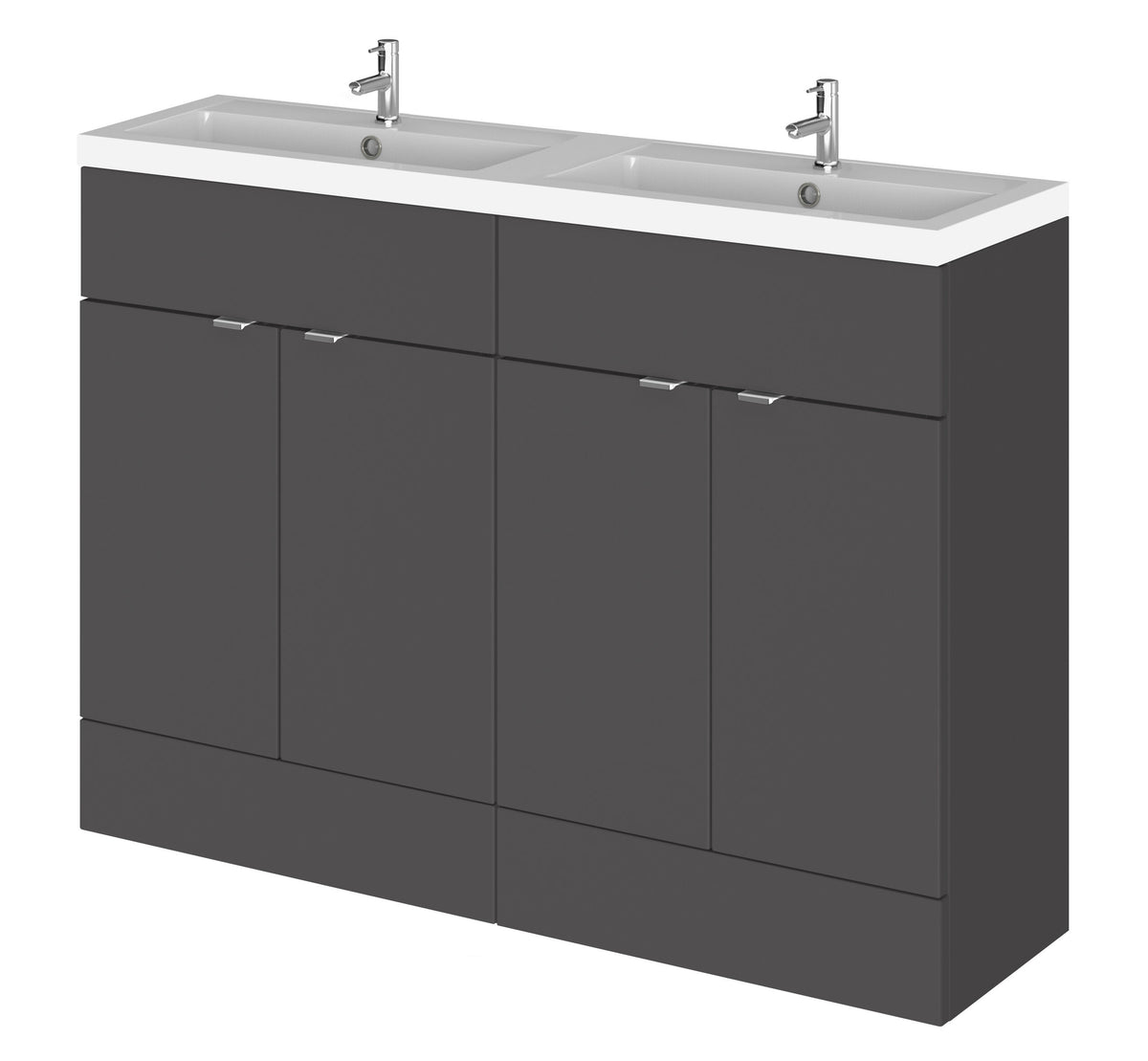 Hudson Reed Fusion 1200mm 4 Door Floor standing Vanity Unit With 2 Tap Holes Double Basin