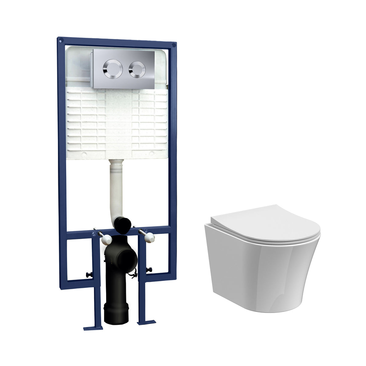 Nuie 5in1 Round Wall Hung Pan & Concealed Chrome Cistern With Cistern