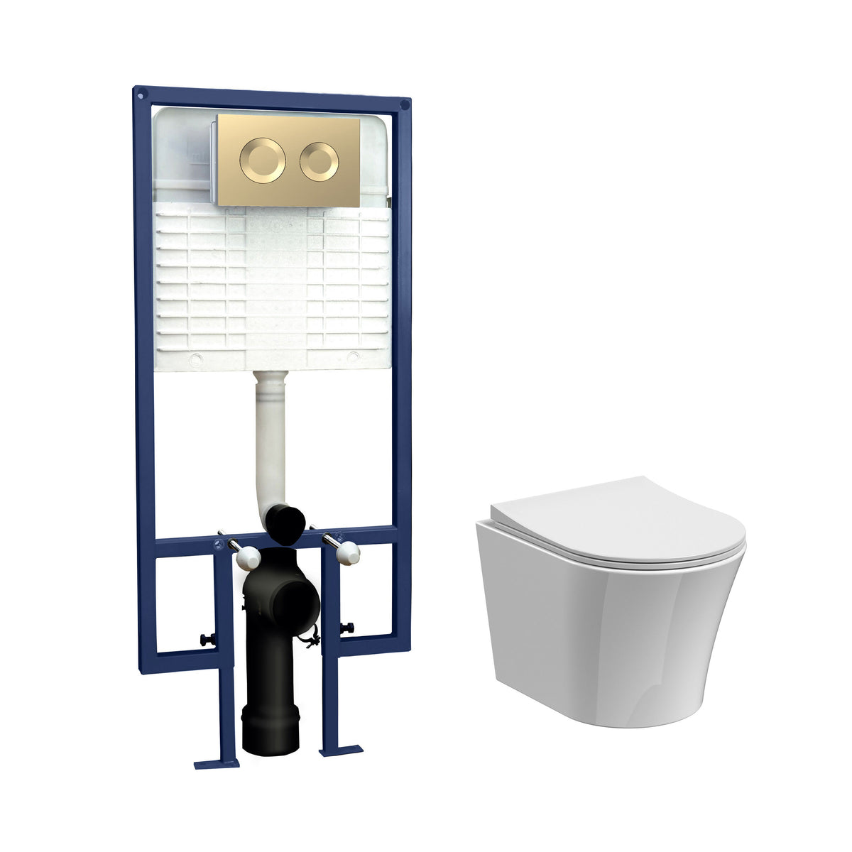 Nuie 5in1 Round Wall Hung Pan & Concealed Brushed Brass Cistern With Cistern