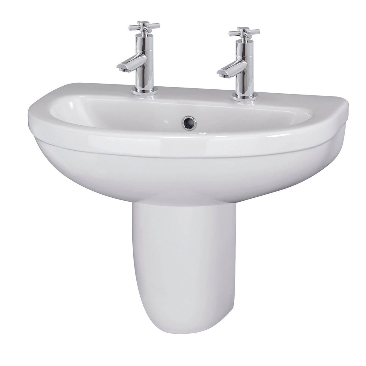 Nuie Ivo 2 Tap Hole 550mm Ceramic Basin & Semi Pedestal