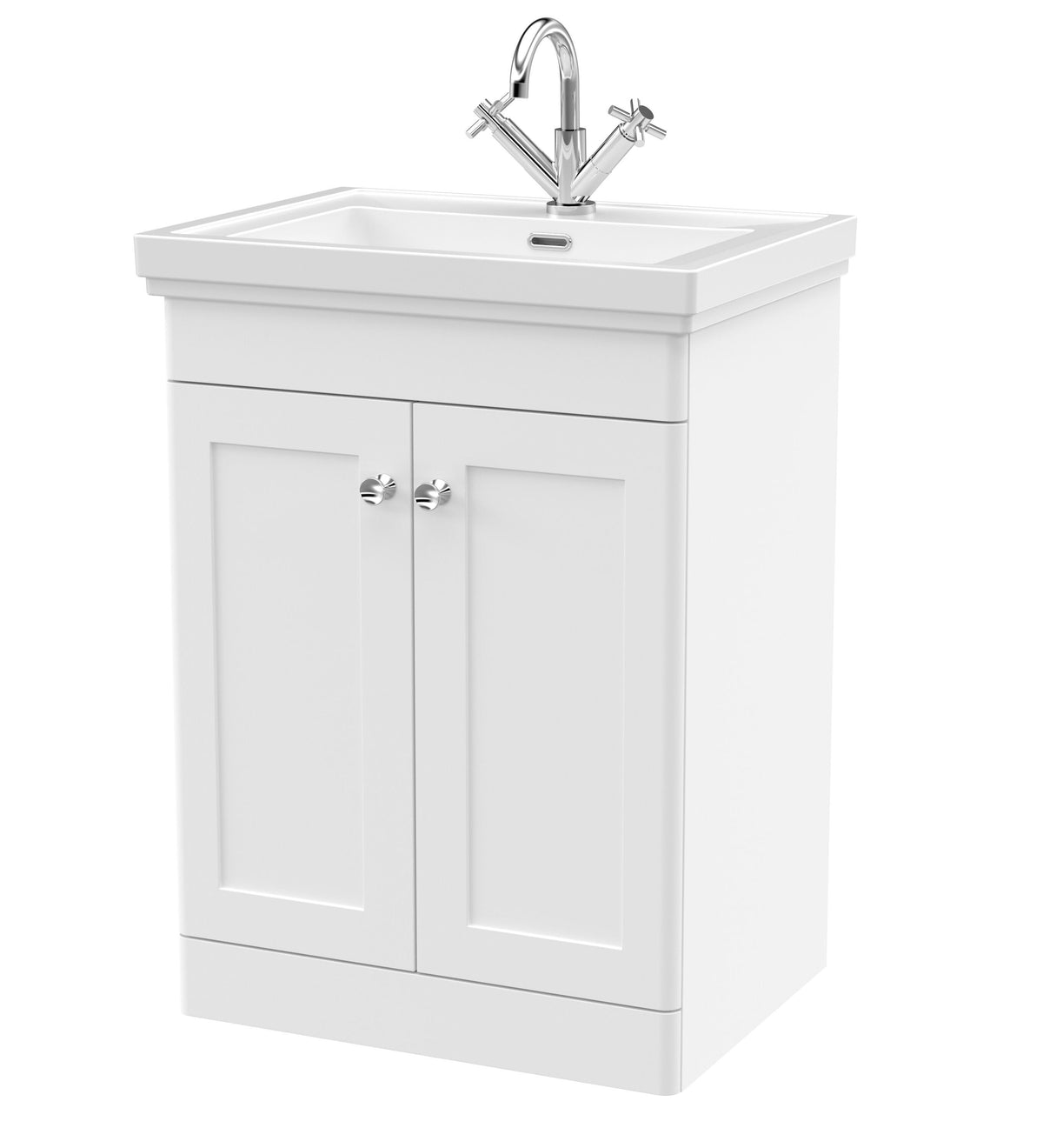Nuie Classique 600mm 2 Door Floor Standing Vanity Unit With 1 Tap Hole Basin With Ceramic Basin