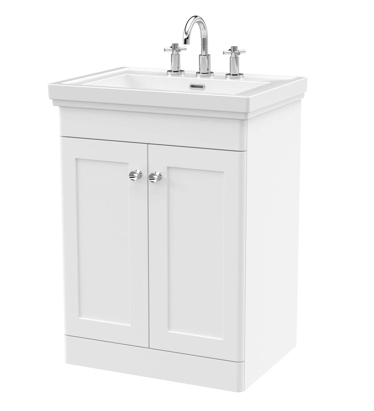 Nuie Classique 600mm 2 Door Floor Standing Vanity Unit With 3 Tap Hole Basin