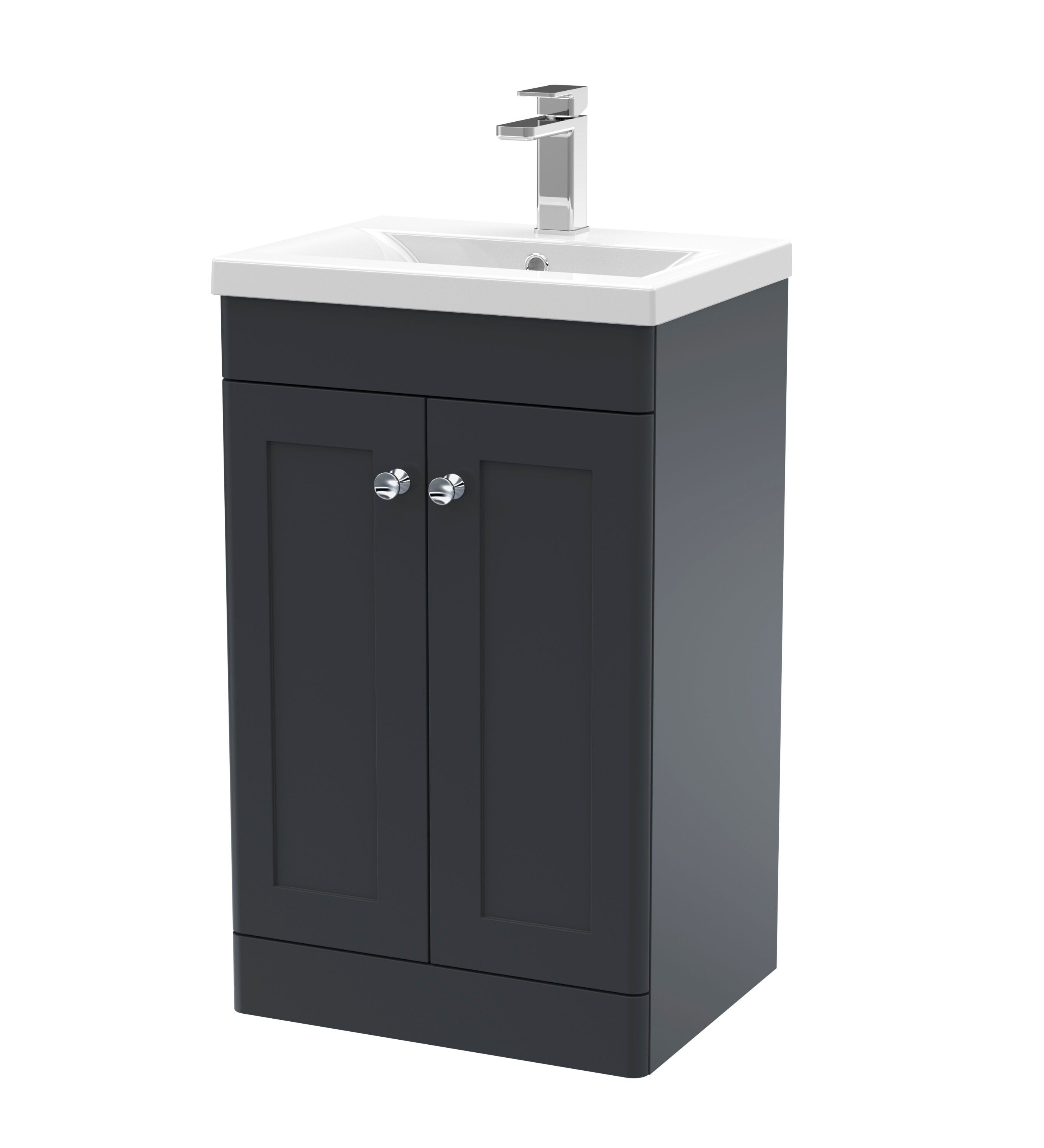 nuie Classique 500mm Soft Black 2 Door Floor Standing Vanity Unit With Mid-Edge Basin