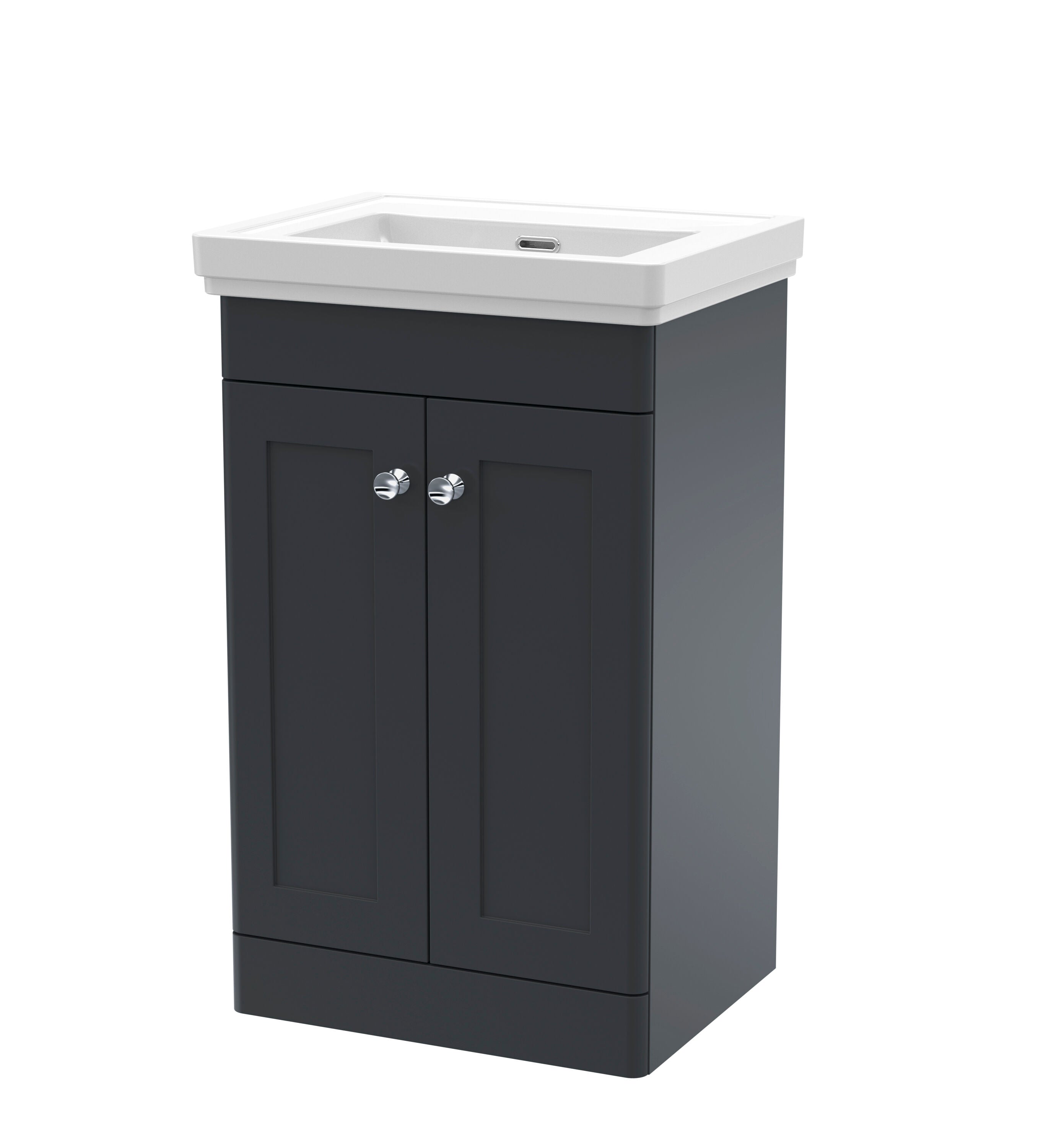 nuie Classique 500mm Soft Black 2 Door Floor Standing Vanity Unit With Basin