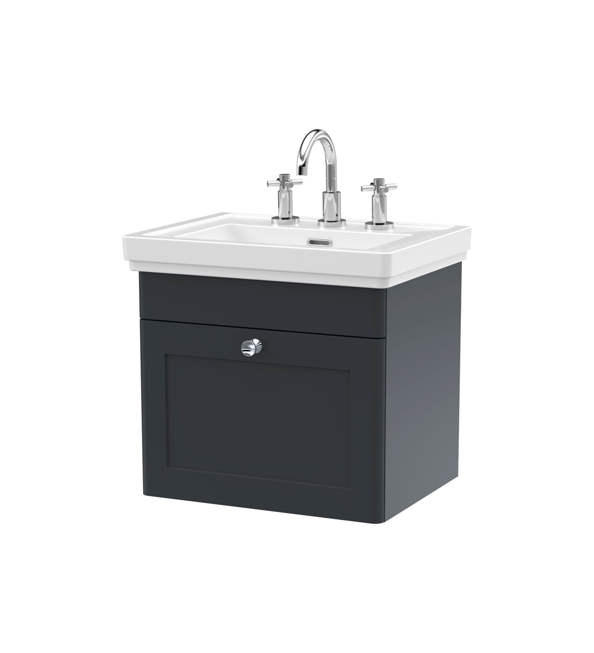 Nuie Classique 500mm 1 Drawer Wall Hung Vanity Unit With 3 Tap Hole Basin