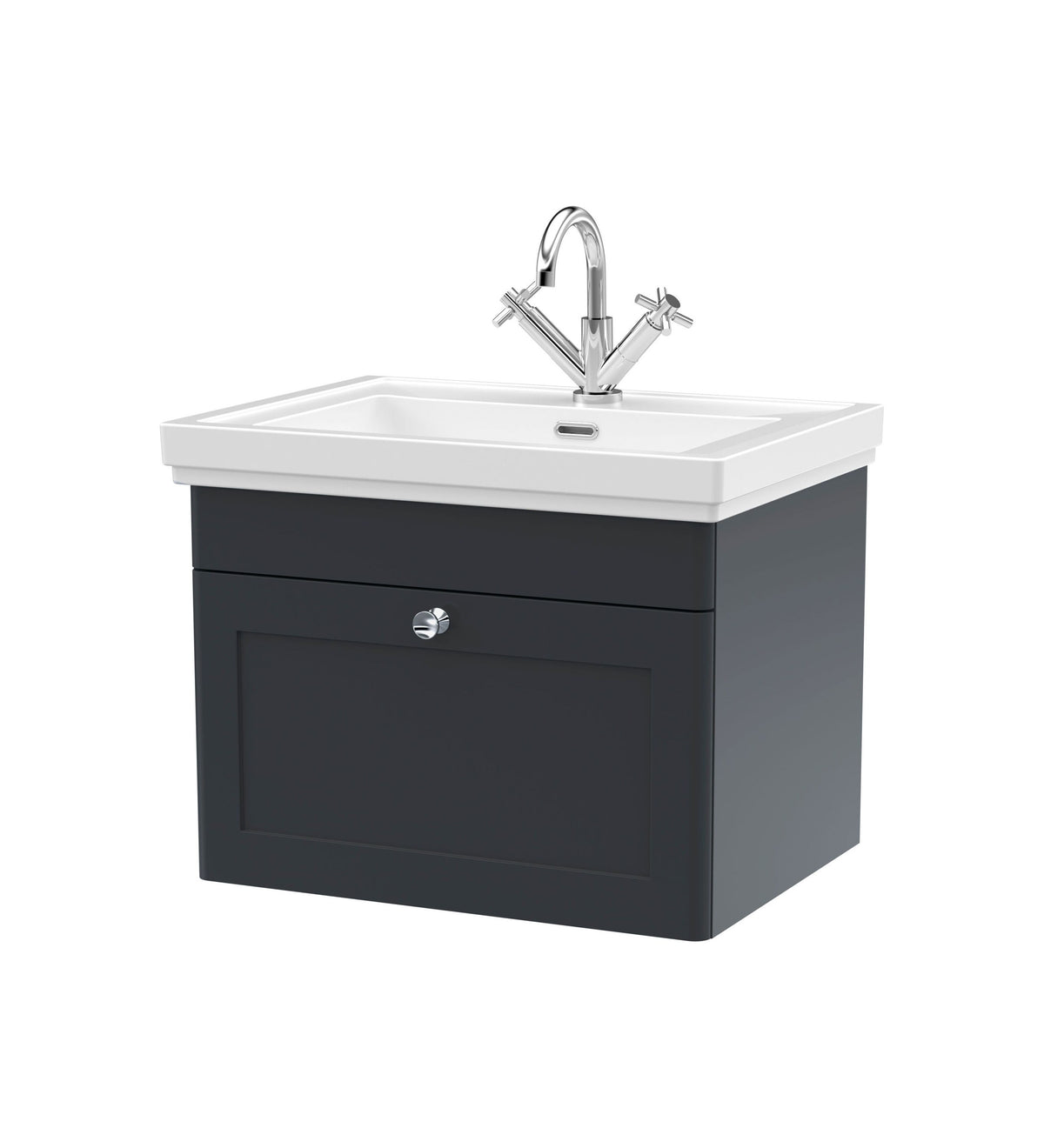 Nuie Classique 600mm 1 Drawer Wall Hung Vanity Unit With 1 Tap Hole Basin With Ceramic Basin
