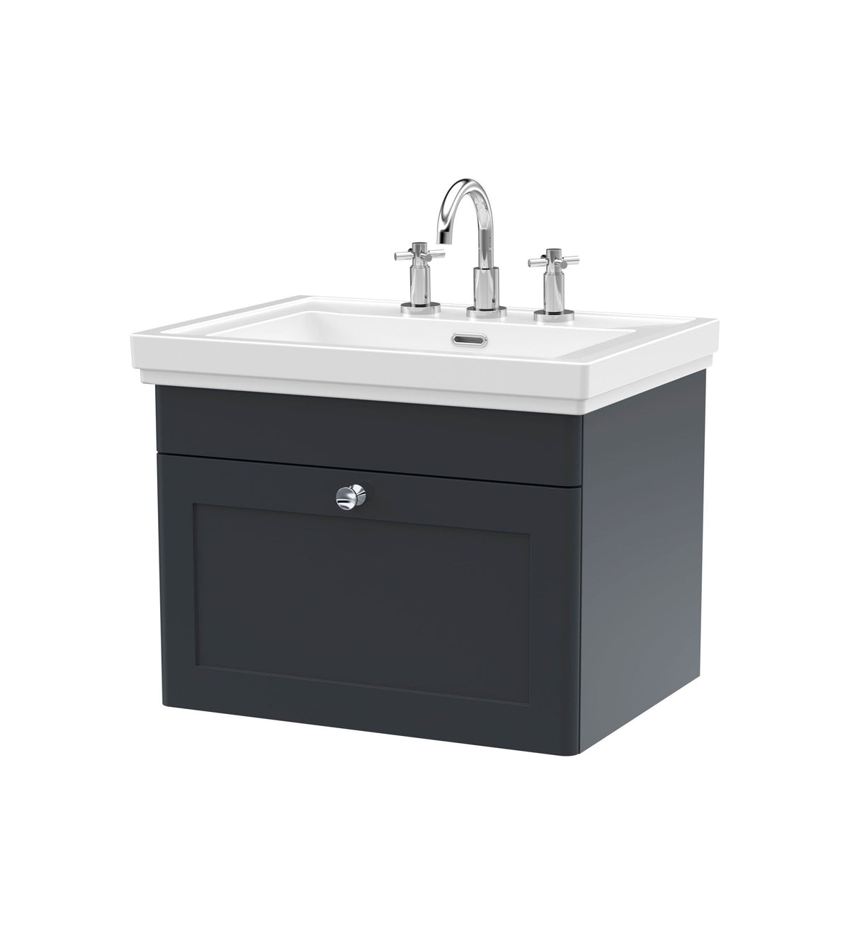Nuie Classique 600mm 1 Drawer Wall Hung Vanity Unit With 3 Tap Hole Basin