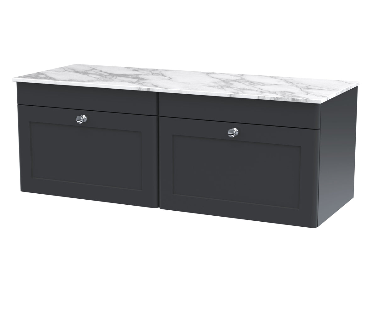 Nuie Classique 1200mm 2 Drawer Wall Hung Vanity With Carrara Marble Worktop Marble