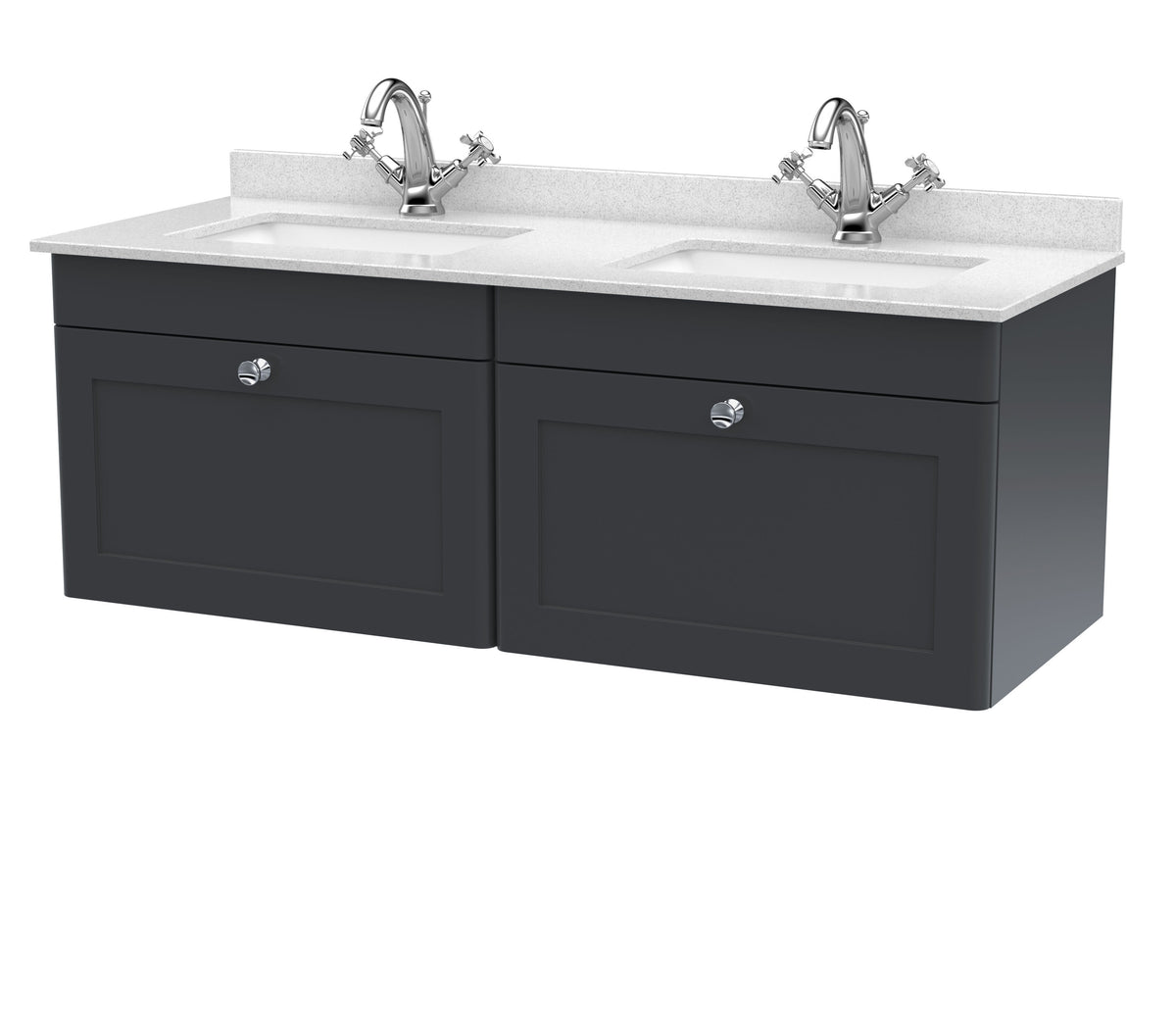Nuie Classique 1200mm 2 Drawer Wall Hung Vanity With Twin Marble Basin