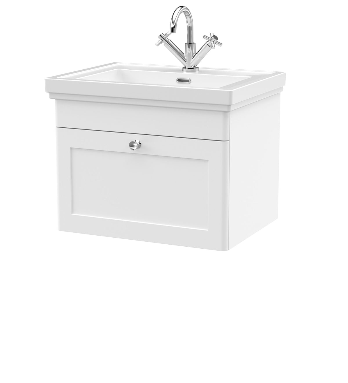 Nuie Classique 600mm 1 Drawer Wall Hung Vanity Unit With 1 Tap Hole Basin With Ceramic Basin