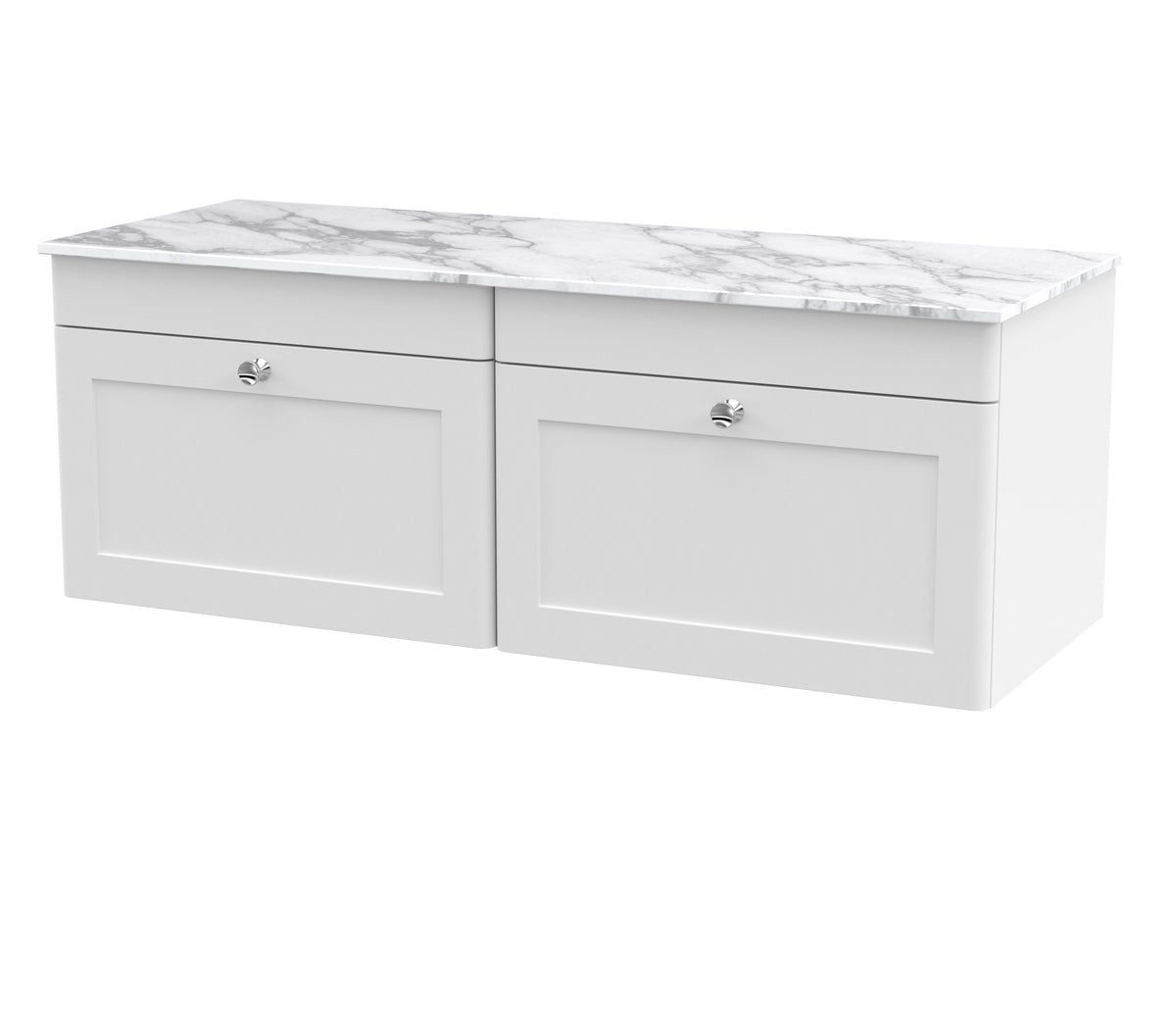 Nuie Classique 1200mm 2 Drawer Wall Hung Vanity Unit With Carrara Marble Worktop