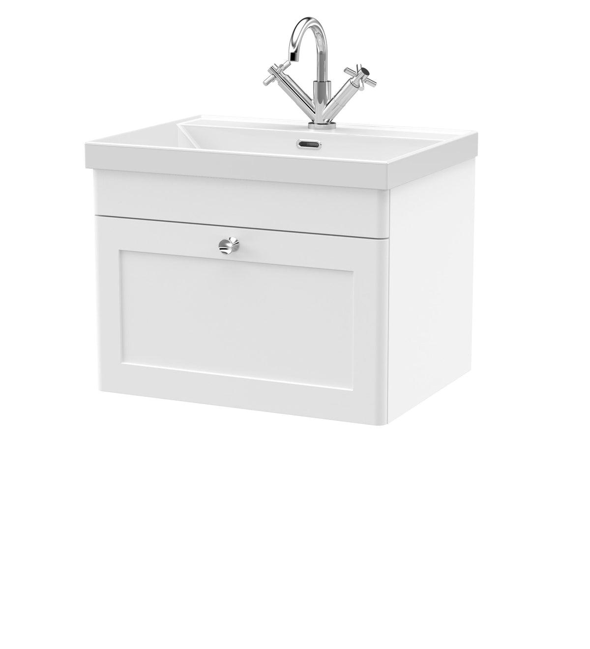 Nuie Classique 600mm 1 Drawer Wall Hung Vanity Unit With 1 Tap Hole Thin Edge Basin