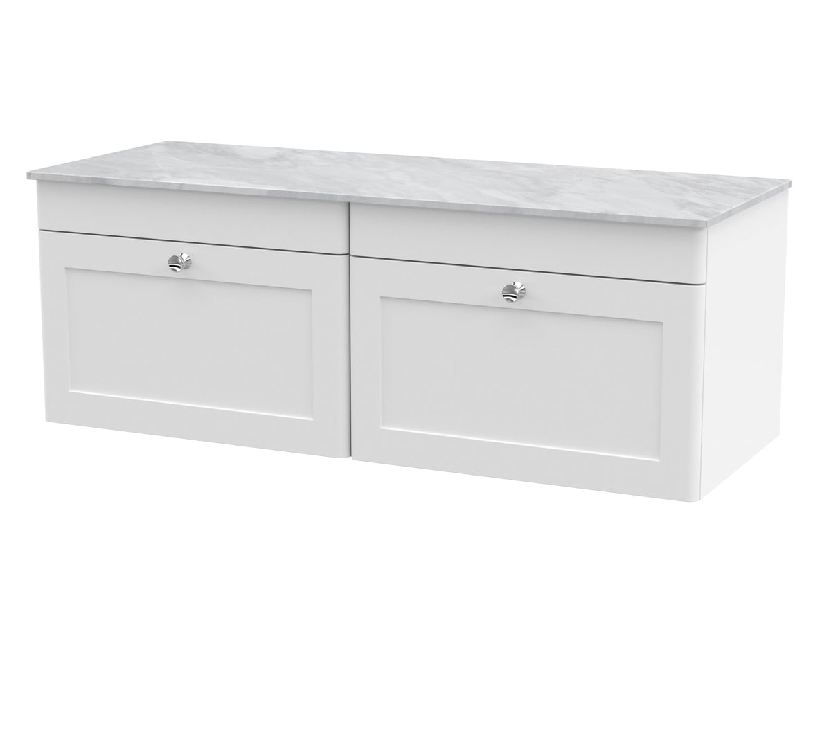 Nuie Classique 1200mm 2 Drawer Wall Hung Vanity With Grey Marble Worktop