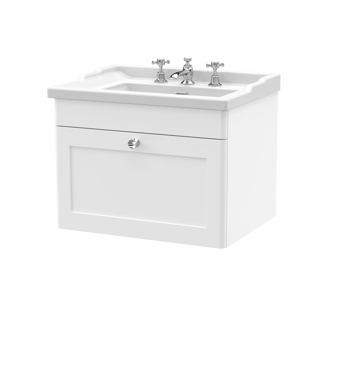 Nuie Classique 600mm 1 Drawer Wall Hung Vanity Unit With 3 Tap Hole Basin