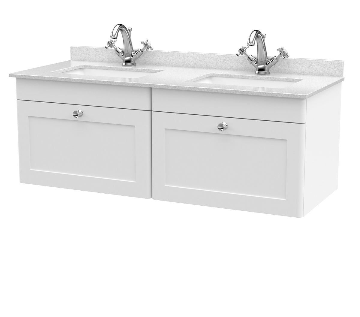 Nuie Classique 1200mm 2 Drawer Wall Hung Vanity With Twin Marble Basin