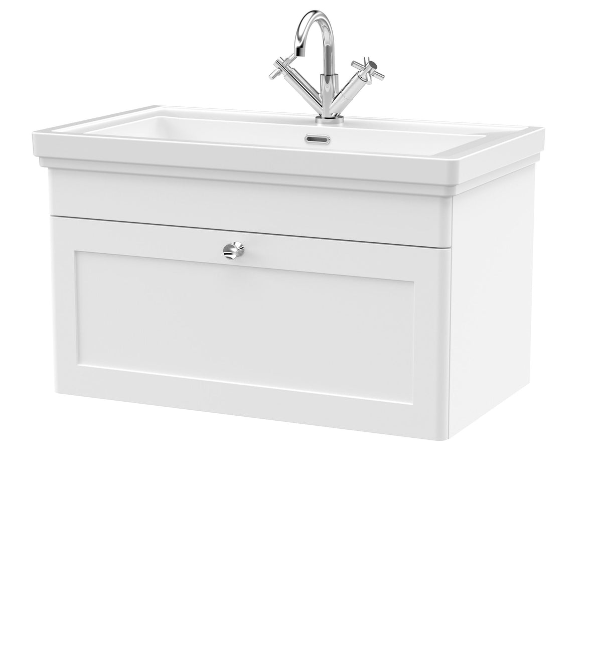 Nuie Classique 800mm 1 Drawer Wall Hung Vanity Unit With 1 Tap Hole Basin With Ceramic Basin