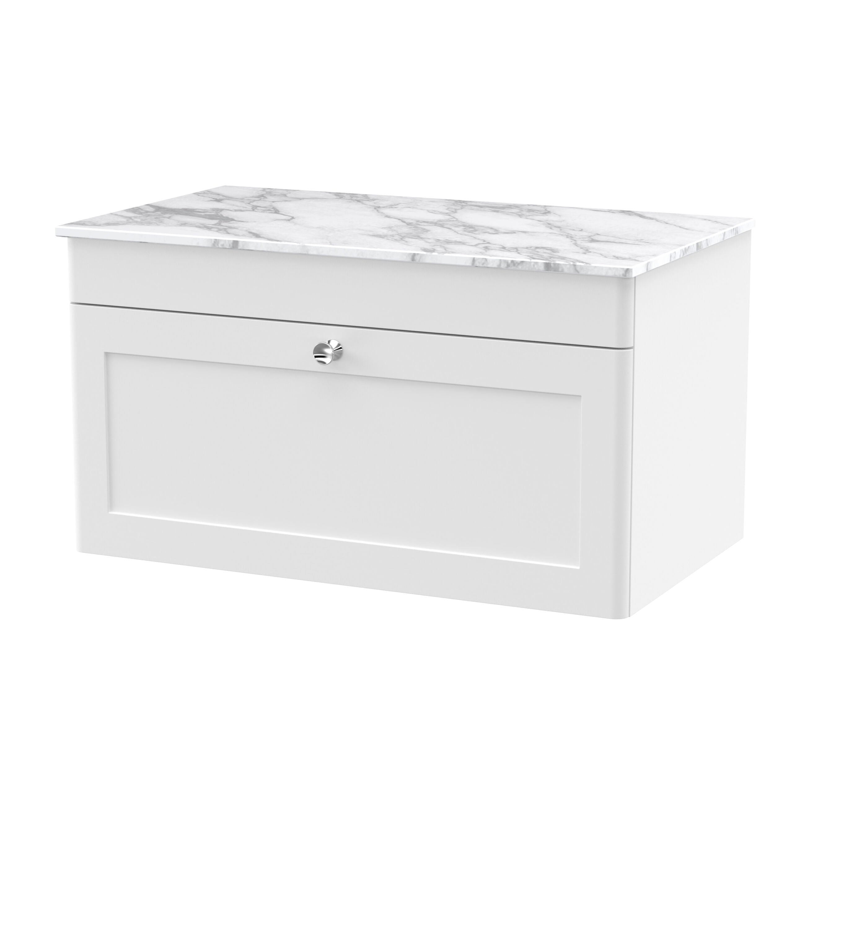 nuie Classique 800mm Satin White 1 Drawer Wall Hung Vanity Unit With Carrara Marble Worktop