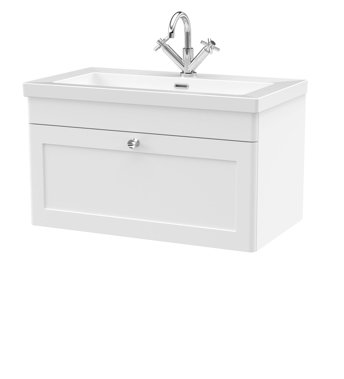 Nuie Classique 800mm 1 Drawer Wall Hung Vanity Unit With 1 Tap Hole Fireclay Basin