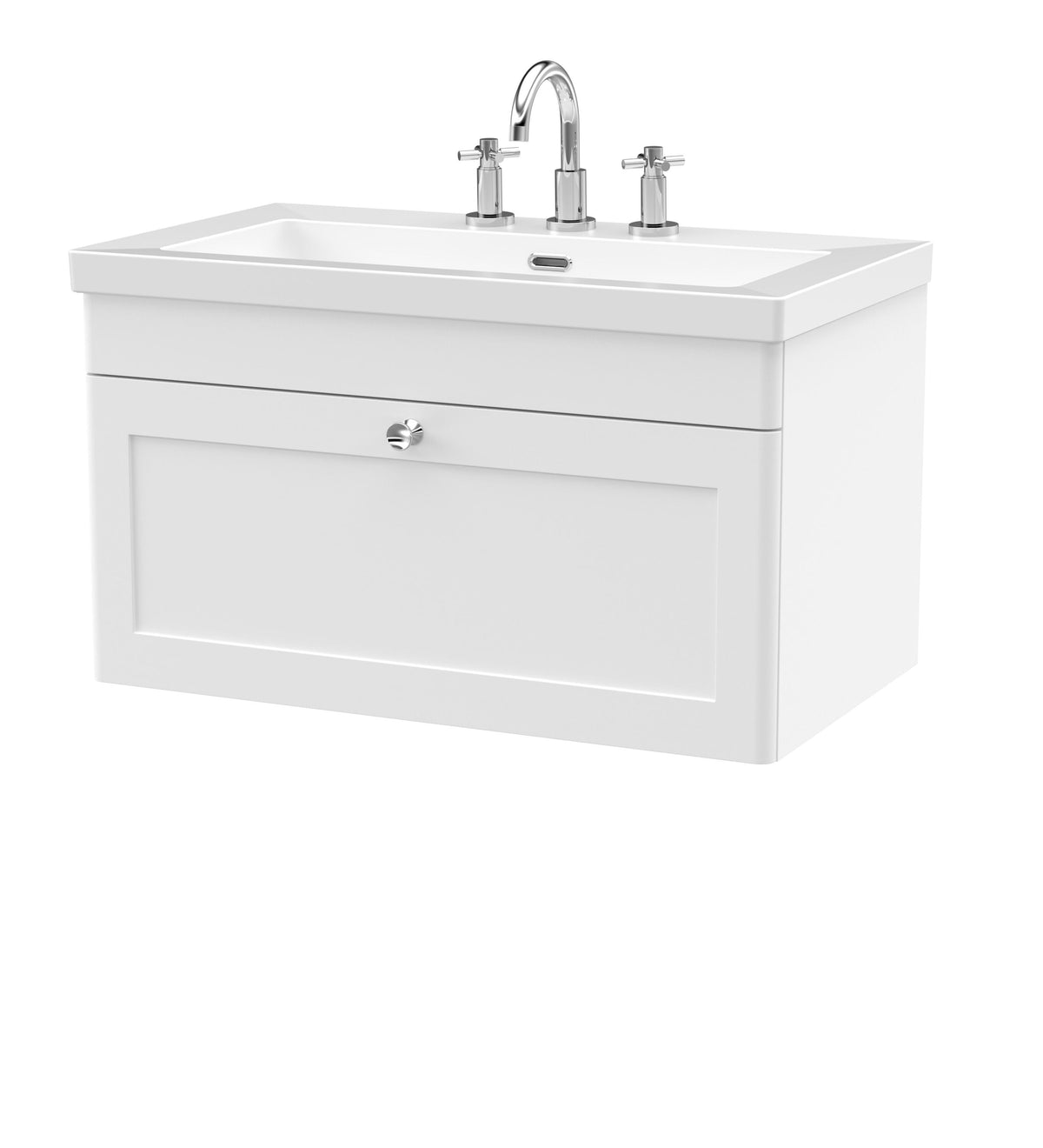 Nuie Classique 800mm 1 Drawer Wall Hung Vanity Unit With 3 Tap Hole Fireclay Basin