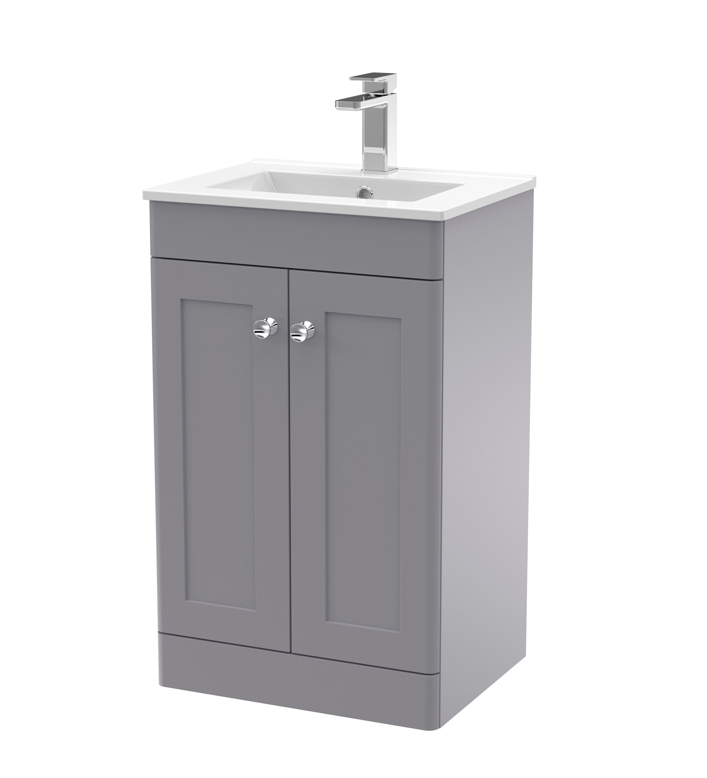 nuie Classique 500mm Satin Grey 2 Door Floor Standing Vanity Unit With Minimalist Basin