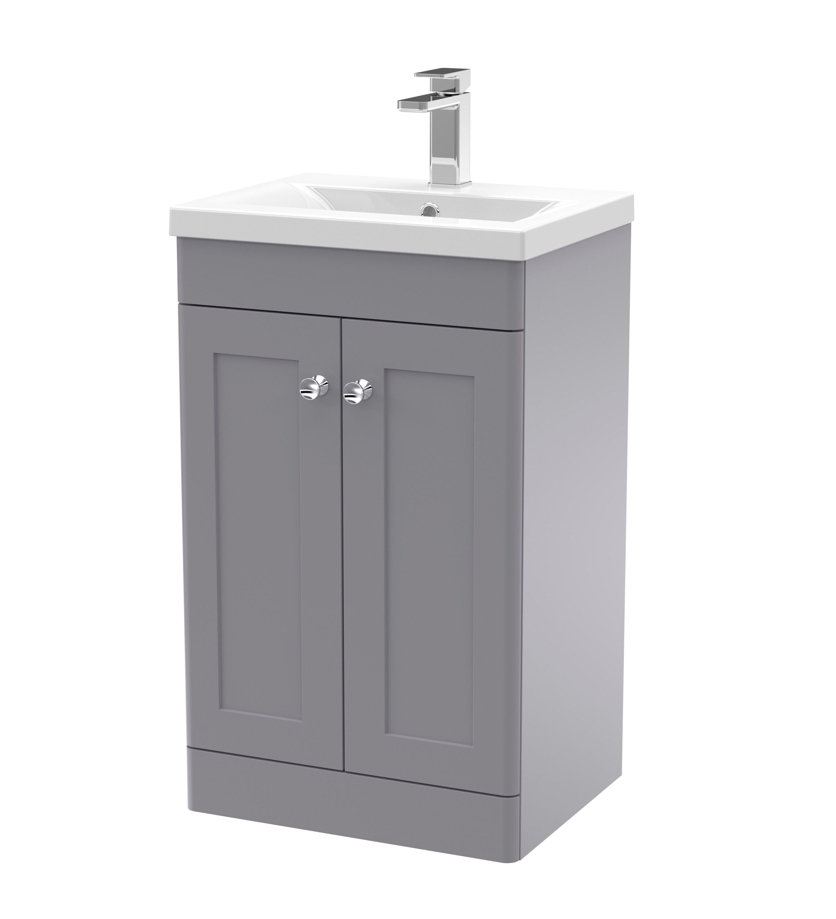 nuie Classique 500mm Satin Grey 2 Door Floor Standing Vanity Unit With Mid-Edge Basin
