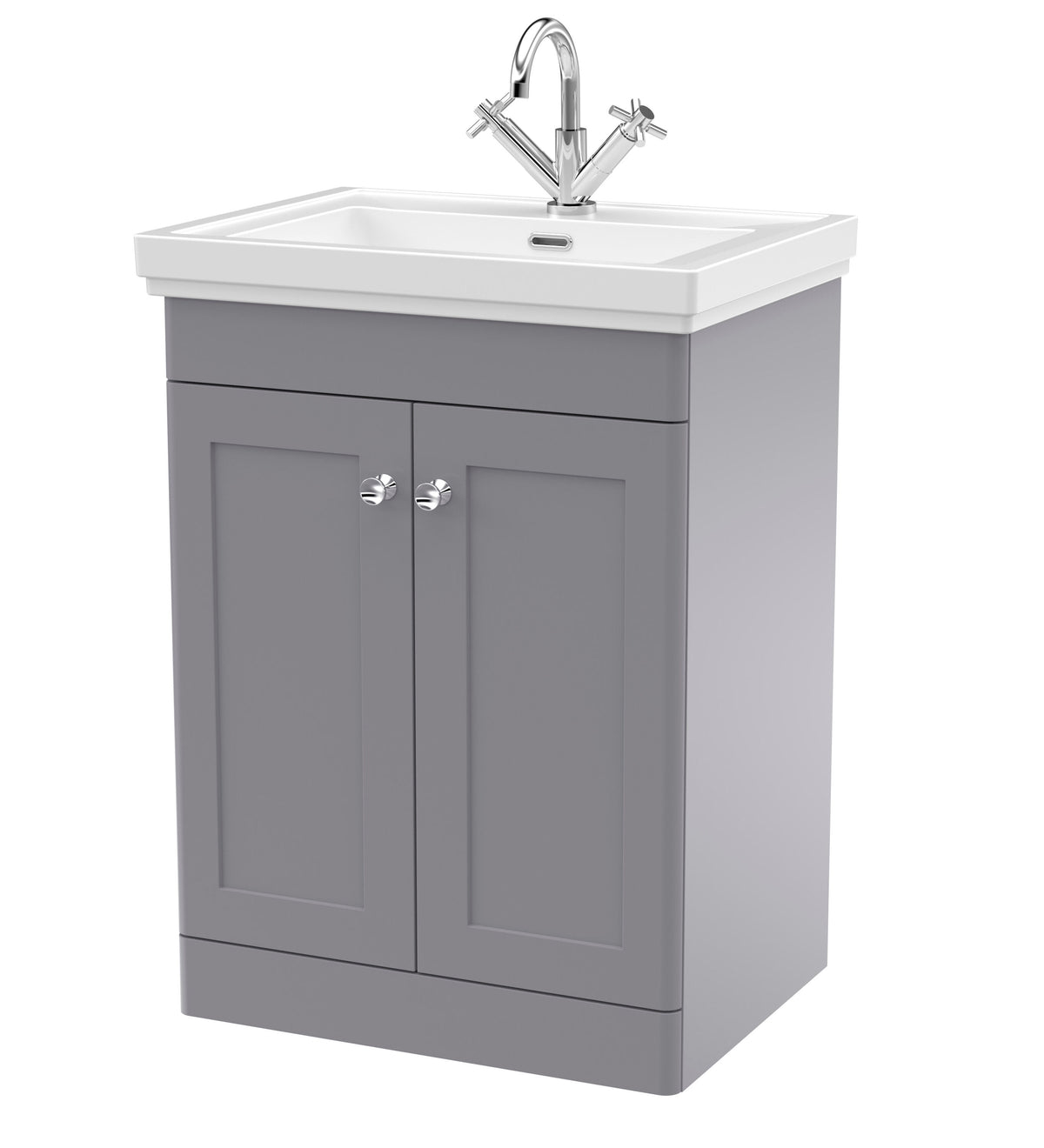 Nuie Classique 600mm 2 Door Floor Standing Vanity Unit With 1 Tap Hole Basin With Ceramic Basin