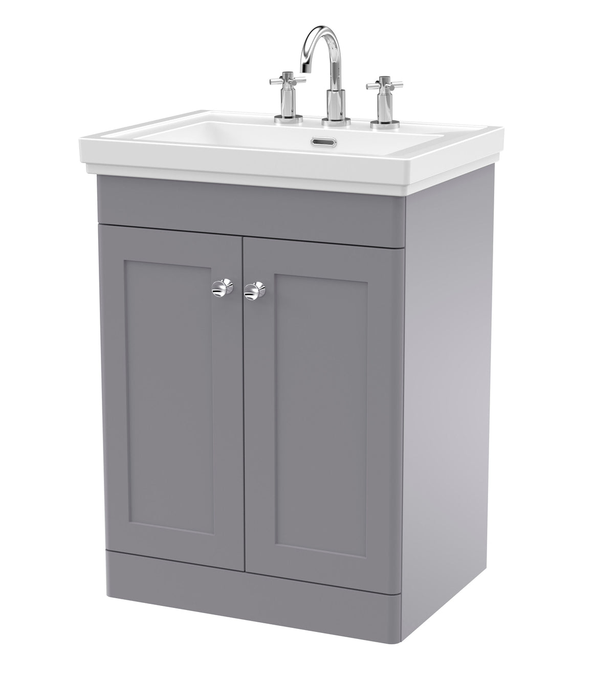 Nuie Classique 600mm 2 Door Floor Standing Vanity Unit With 3 Tap Hole Basin