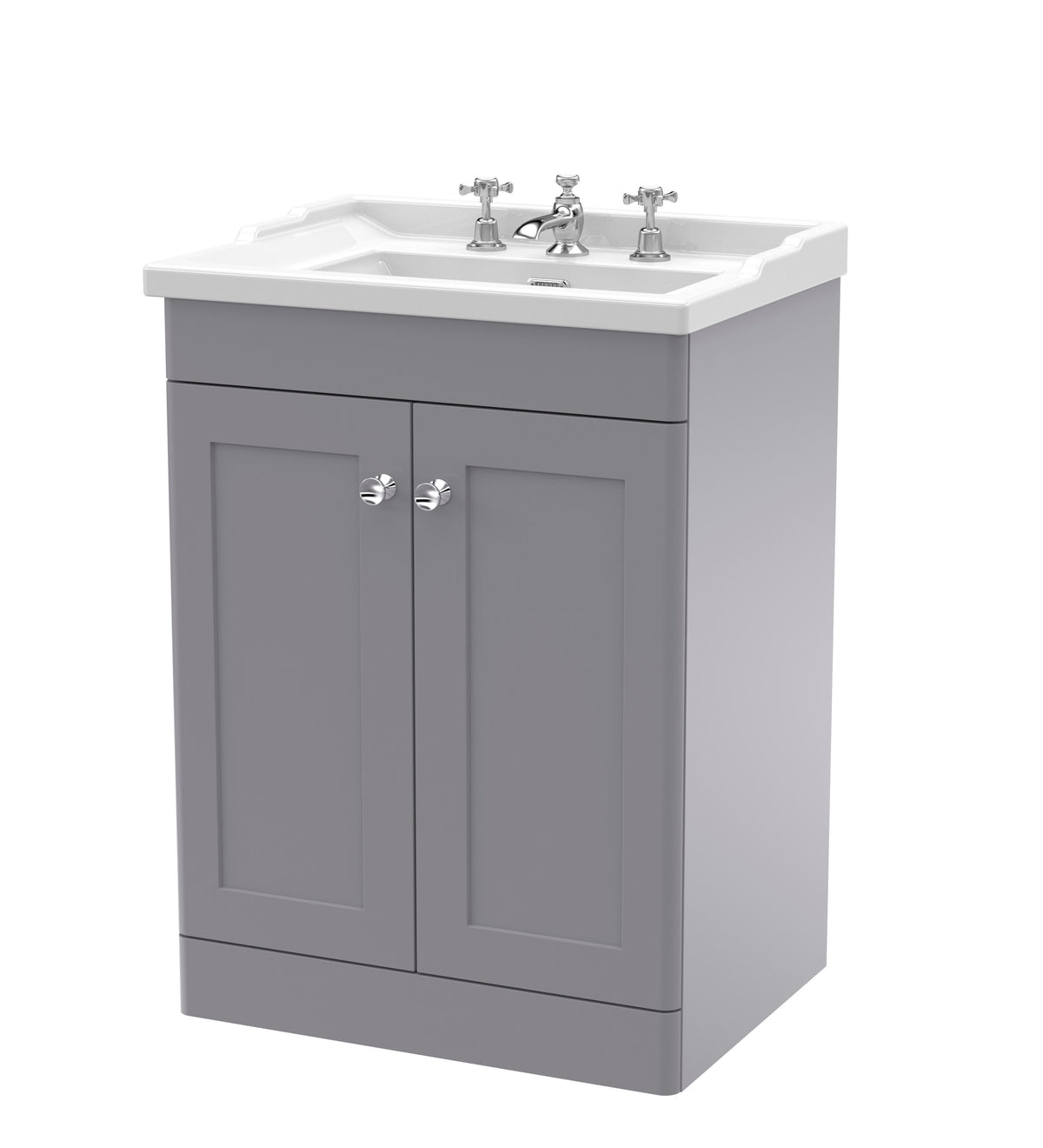Nuie Classique 600mm 2 Door Floor Standing Vanity Unit With 3 Tap Hole Basin