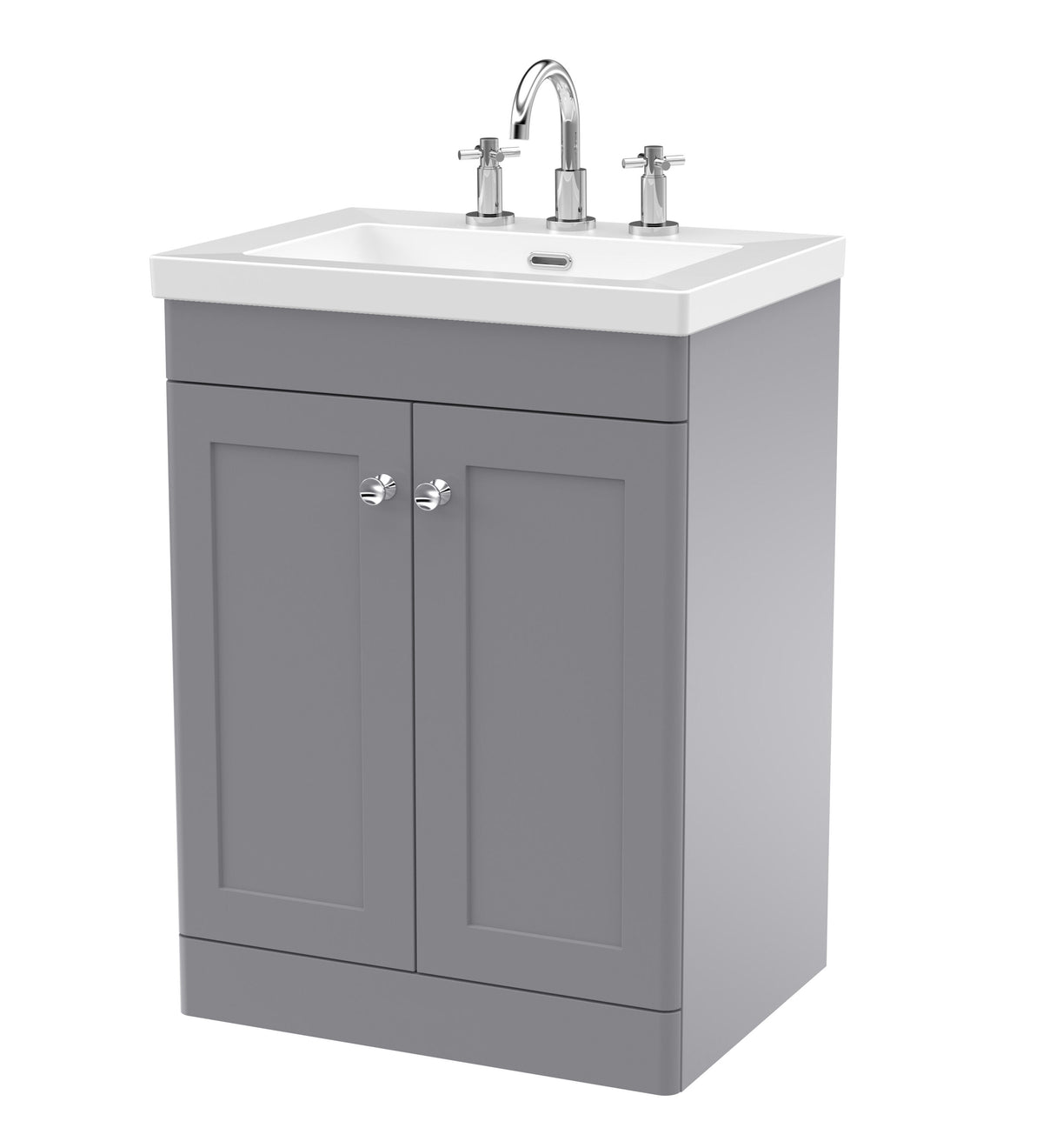 Nuie Classique 600mm 2 Door Floor Standing Vanity Unit With 3 Tap Hole Fireclay Basin