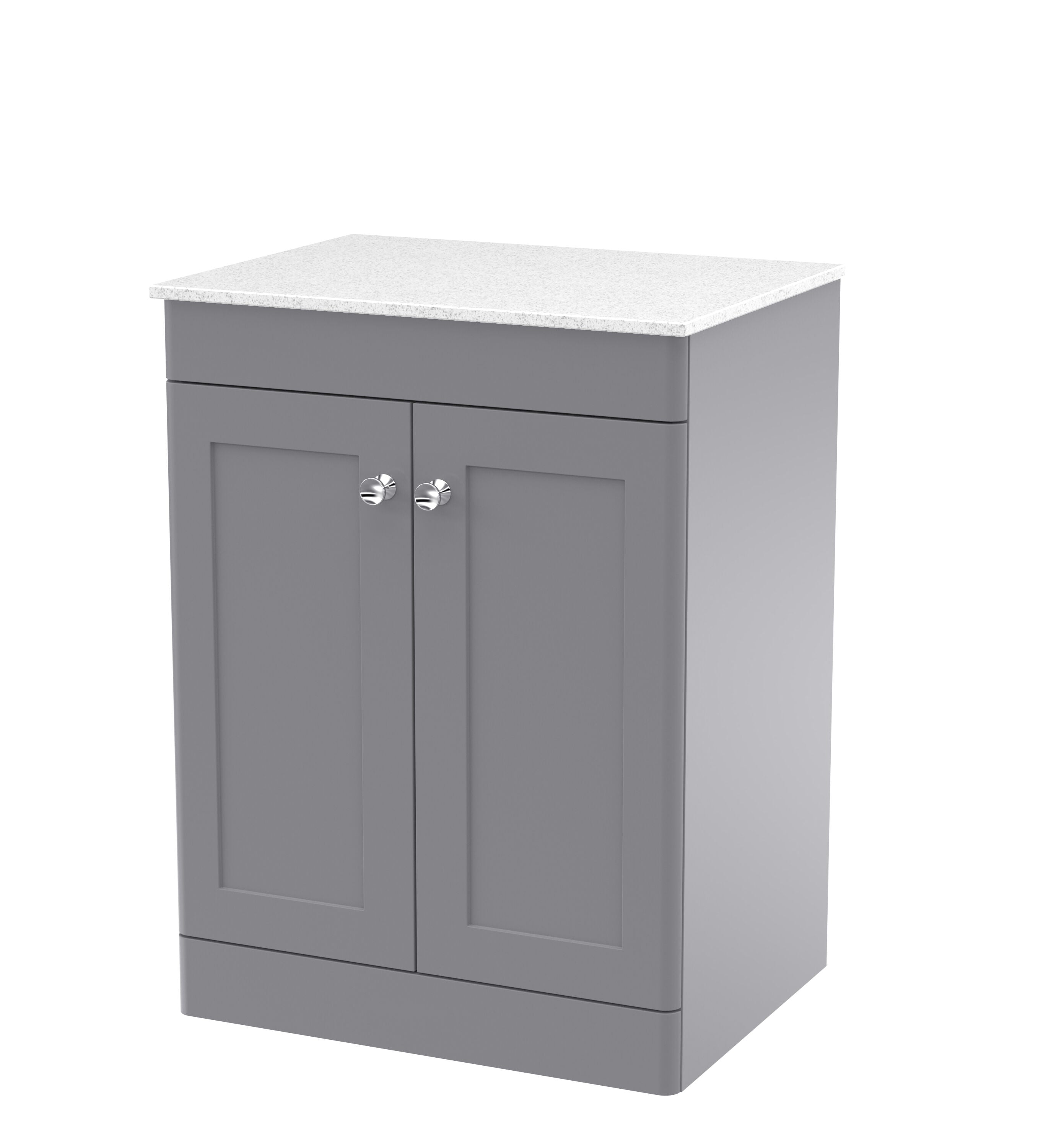 nuie Classique 600mm Satin Grey 2 Door Floor Standing Vanity With White Marble Worktop