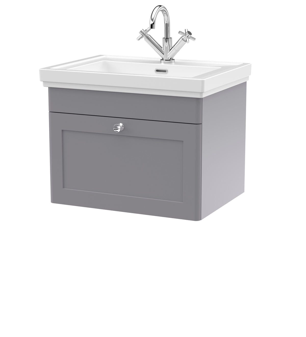 Nuie Classique 600mm 1 Drawer Wall Hung Vanity Unit With 1 Tap Hole Basin With Ceramic Basin