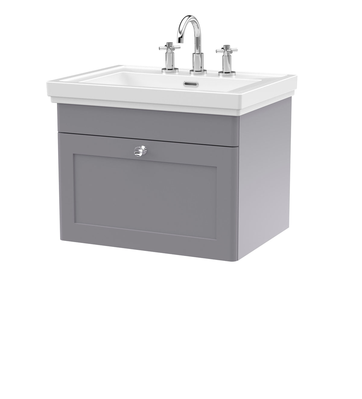Nuie Classique 600mm 1 Drawer Wall Hung Vanity Unit With 3 Tap Hole Basin