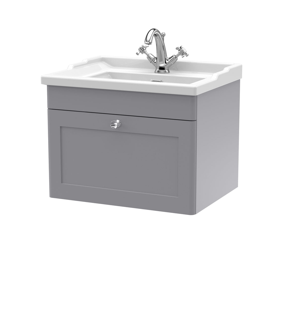 Nuie Classique 600mm 1 Drawer Wall Hung Vanity Unit With 1 Tap Hole Basin