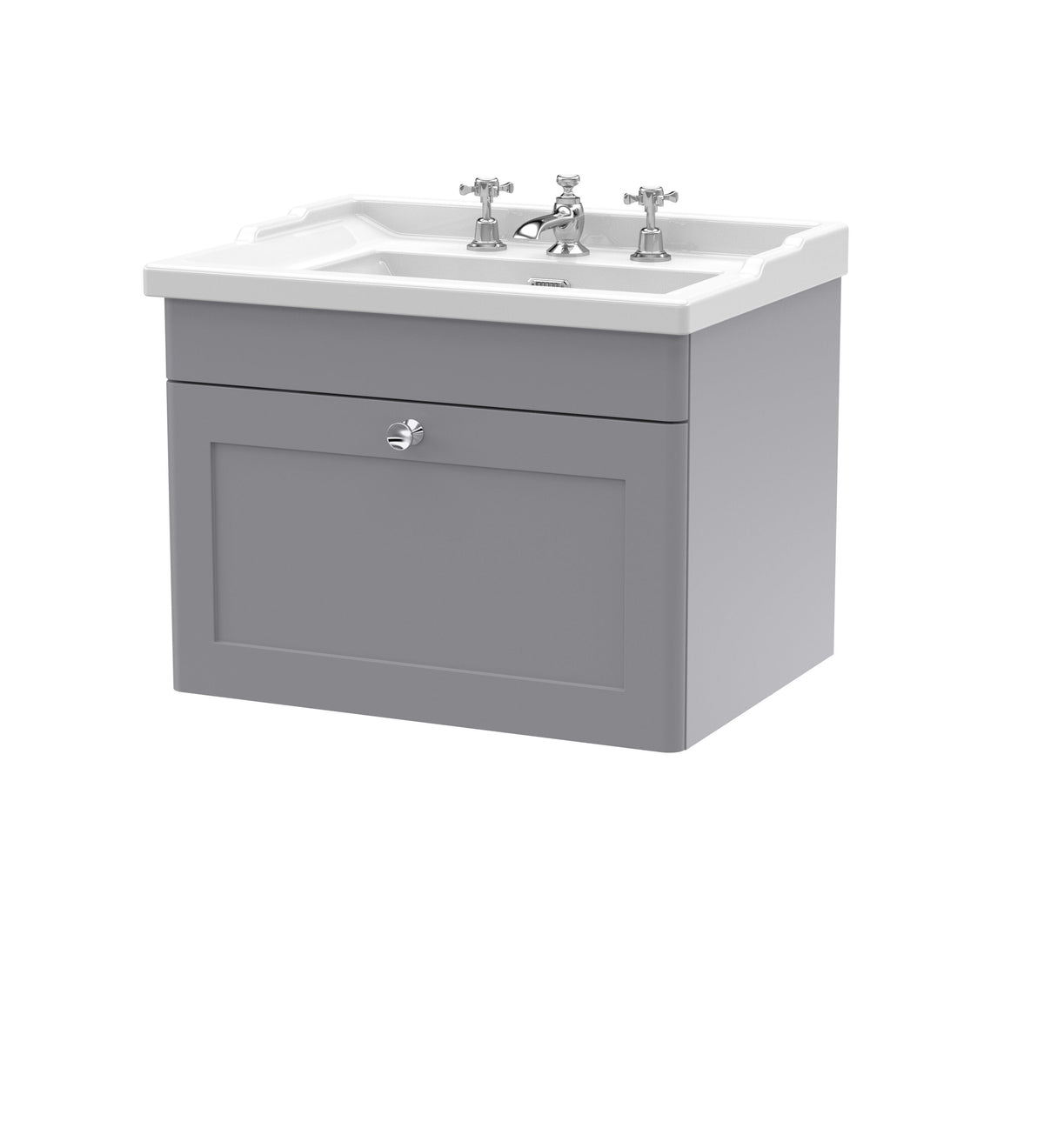 Nuie Classique 600mm 1 Drawer Wall Hung Vanity Unit With 3 Tap Hole Basin