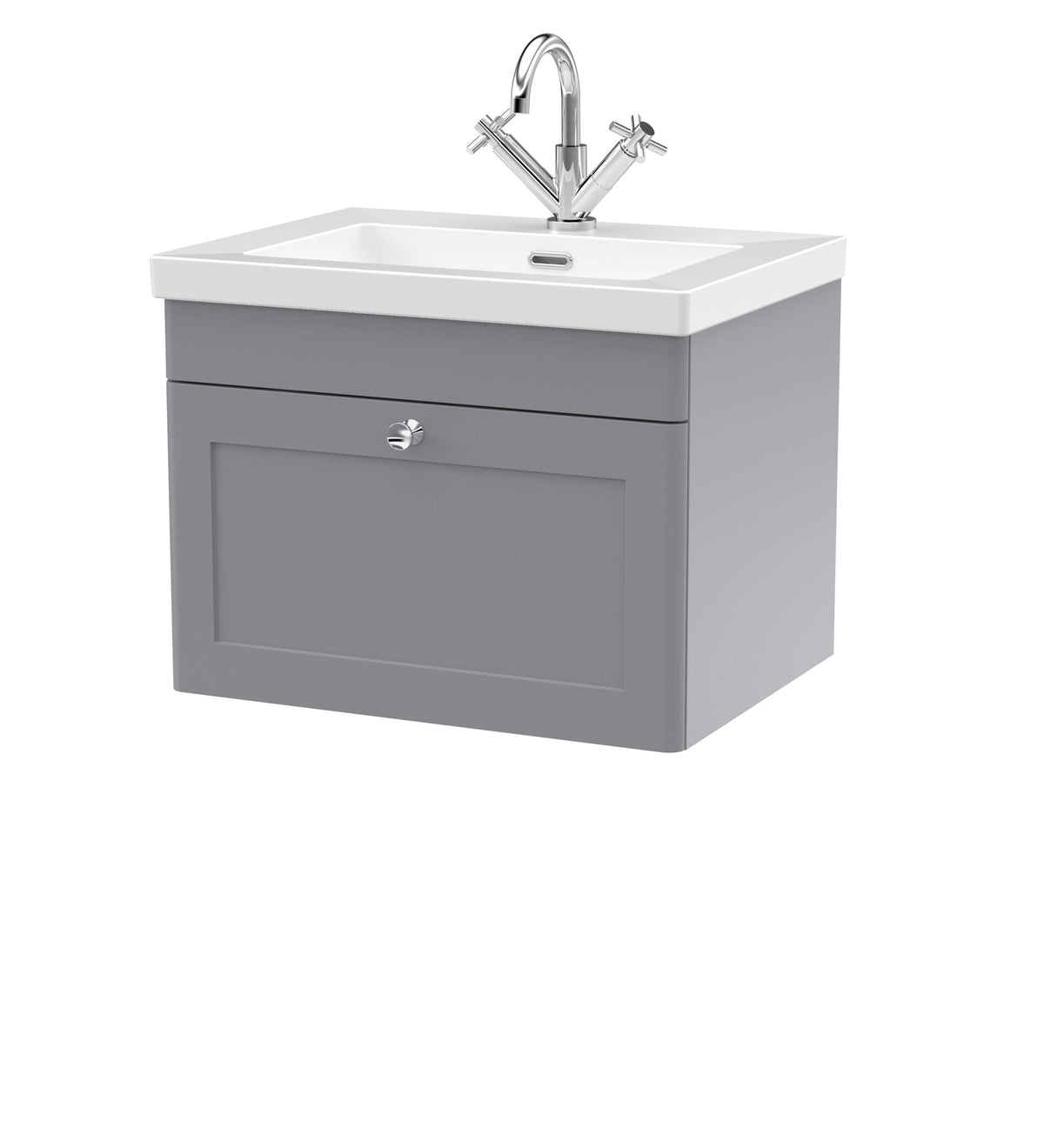 Nuie Classique 600mm 1 Drawer Wall Hung Vanity Unit With 1 Tap Hole Fireclay Basin