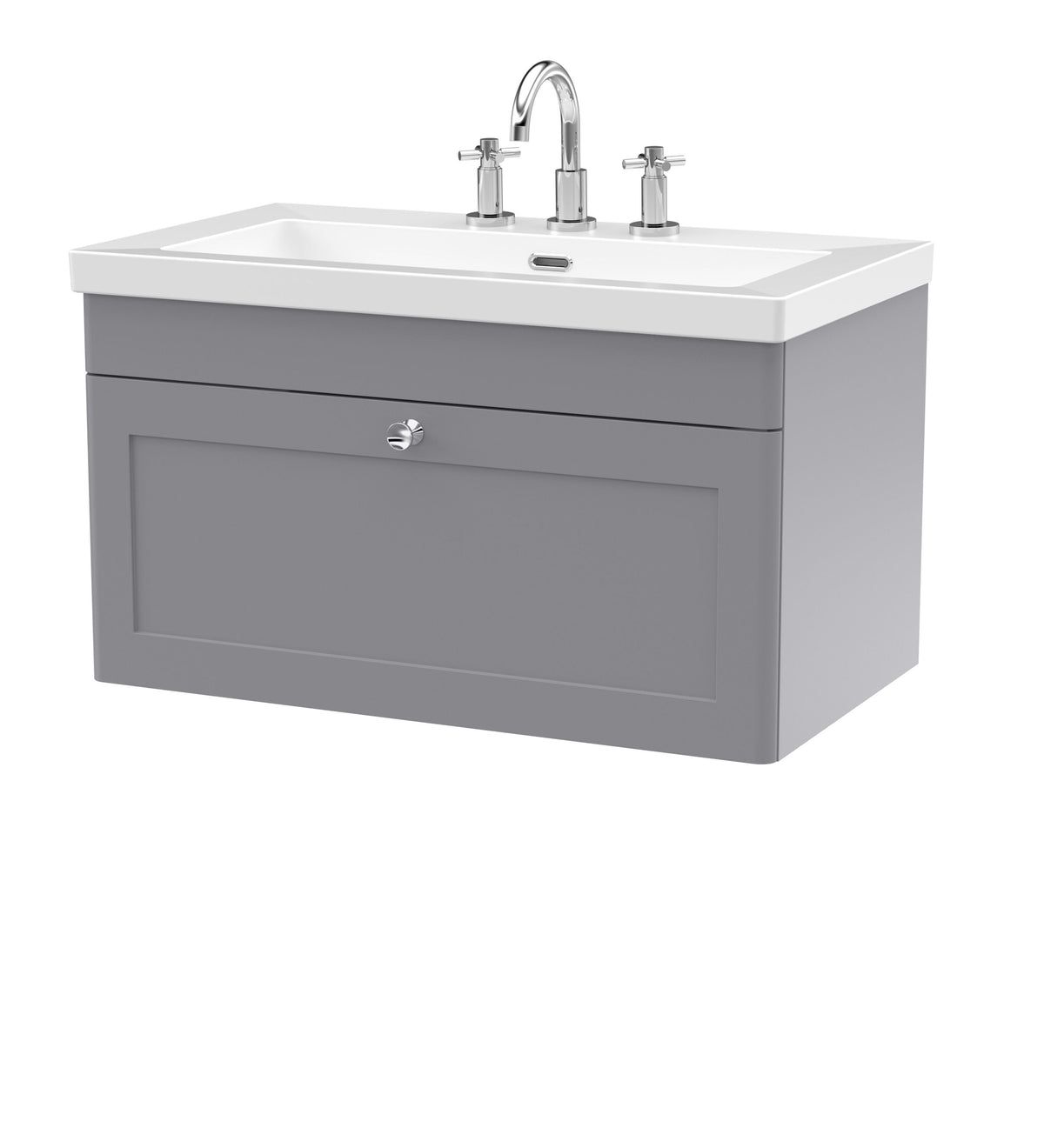 Nuie Classique 800mm 1 Drawer Wall Hung Vanity Unit With 3 Tap Hole Fireclay Basin