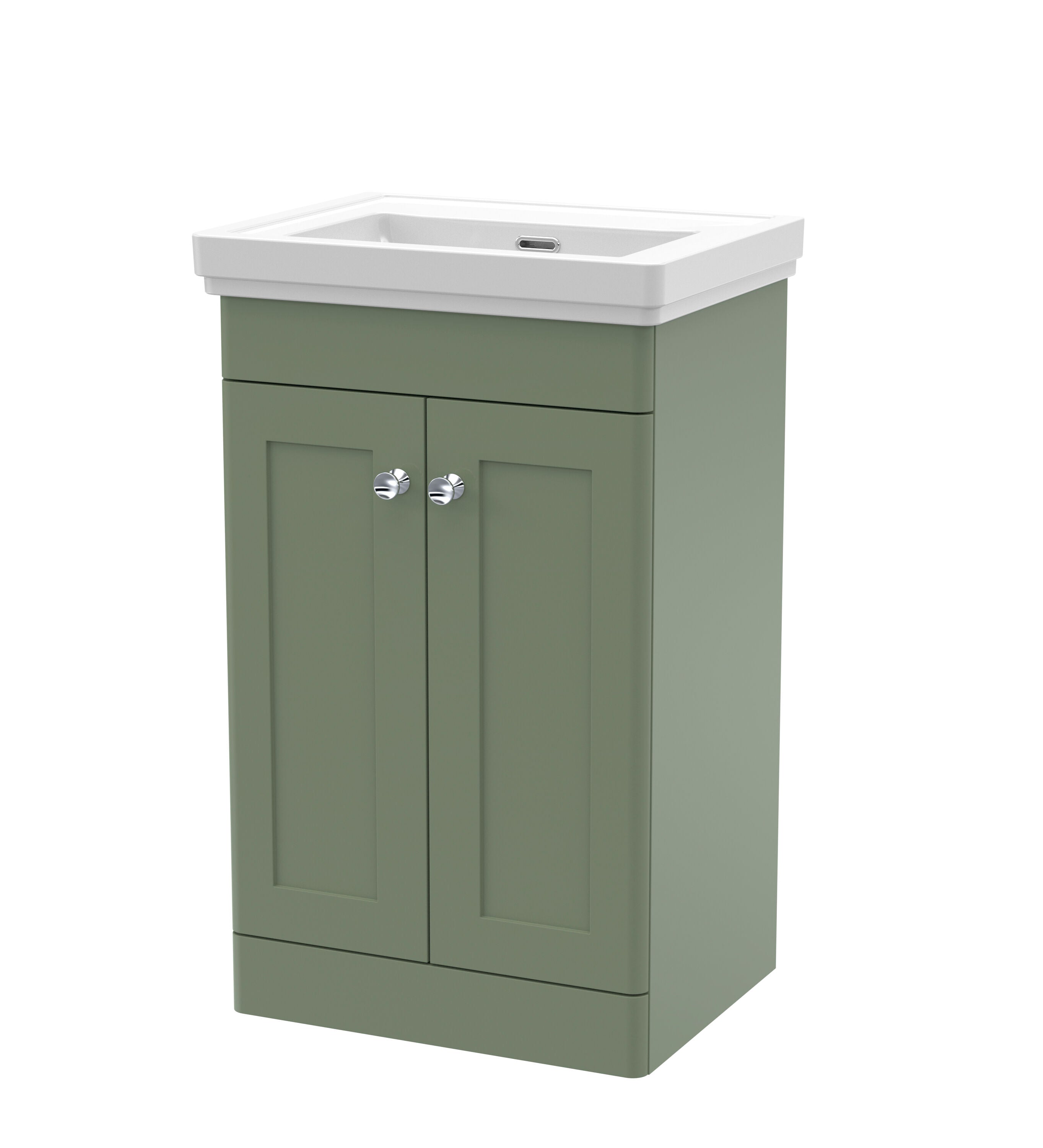 nuie Classique 500mm Satin Green 2 Door Floor Standing Vanity Unit With Basin