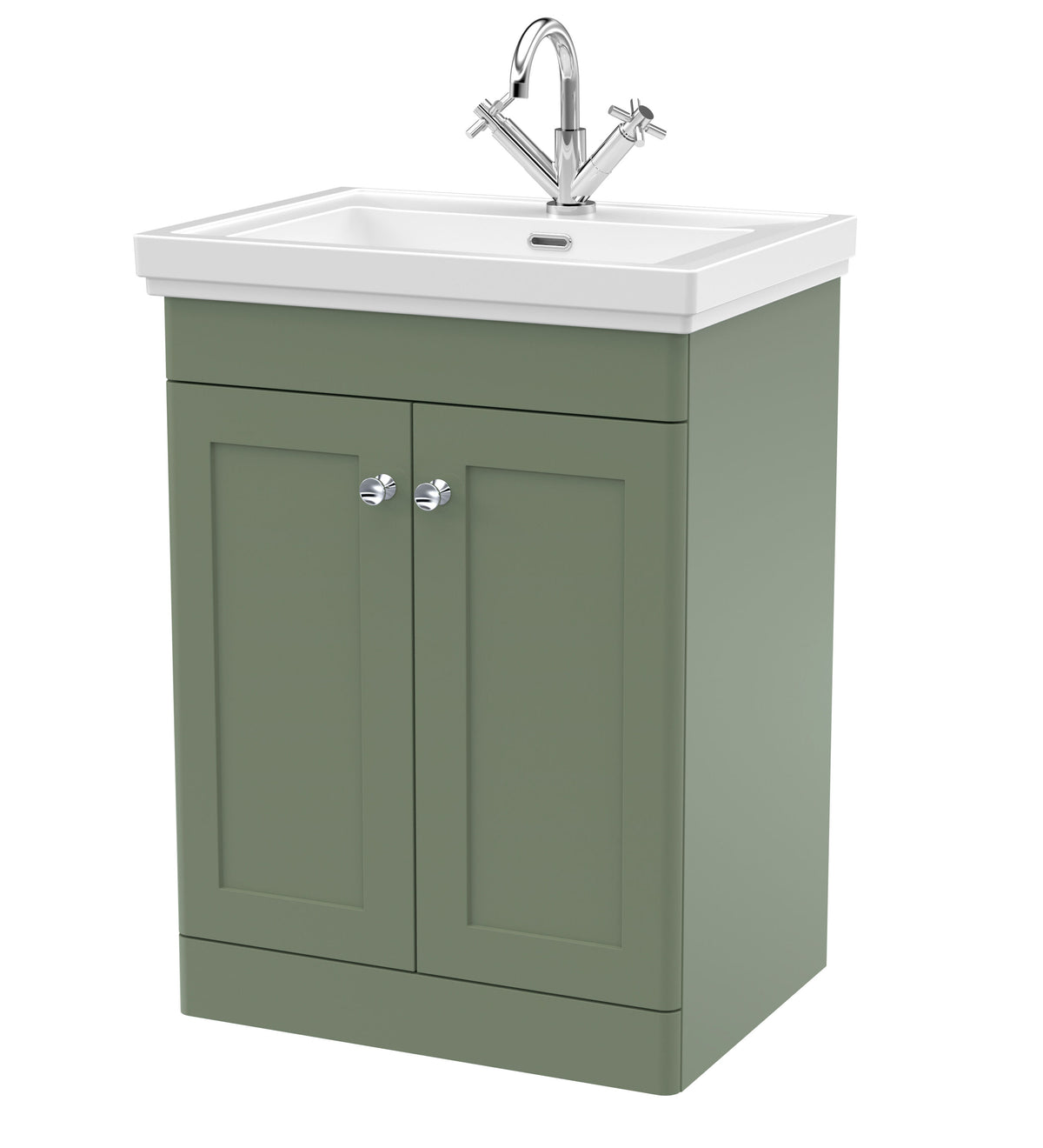 Nuie Classique 600mm 2 Door Floor Standing Vanity Unit With 1 Tap Hole Basin With Ceramic Basin