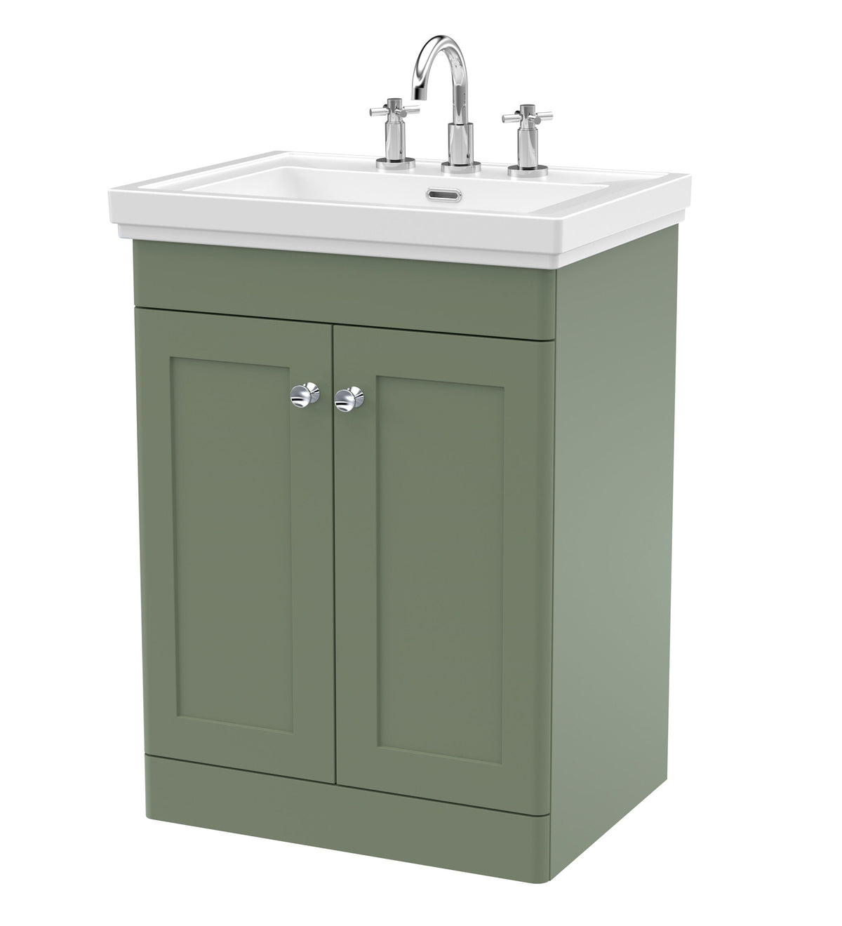 Nuie Classique 600mm 2 Door Floor Standing Vanity Unit With 3 Tap Hole Basin