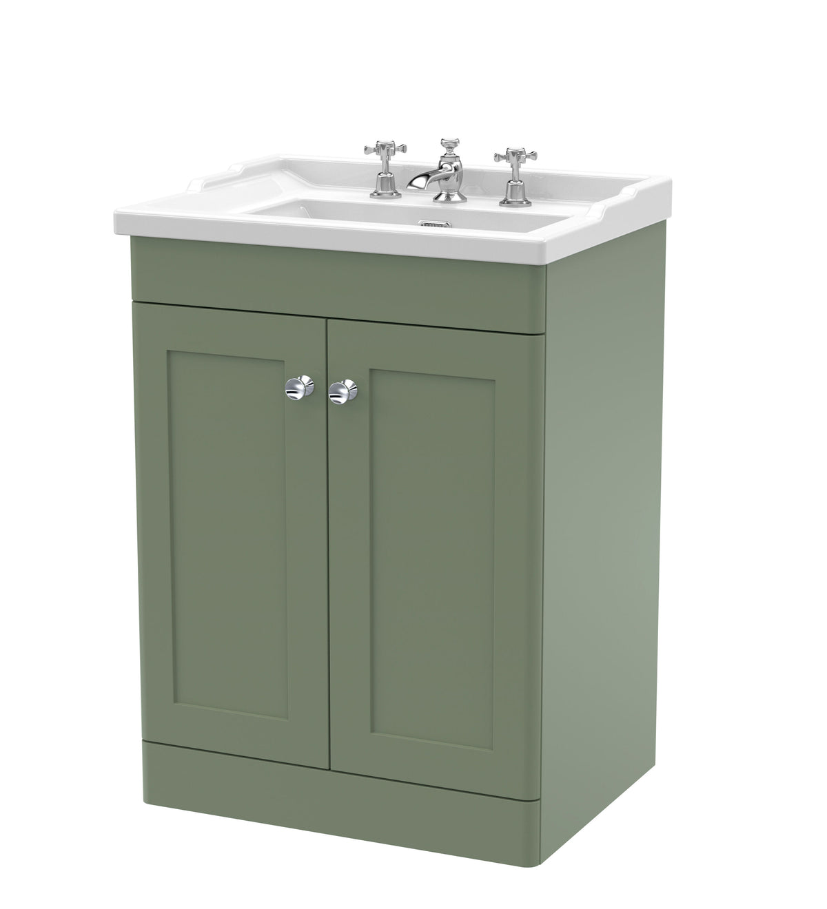 Nuie Classique 600mm 2 Door Floor Standing Vanity Unit With 3 Tap Hole Basin
