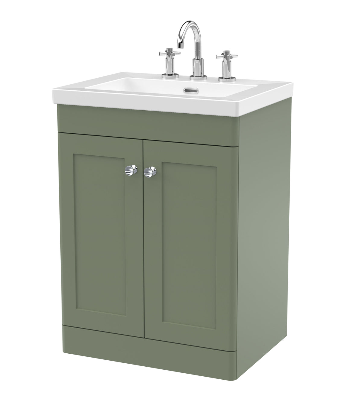 Nuie Classique 600mm 2 Door Floor Standing Vanity Unit With 3 Tap Hole Fireclay Basin